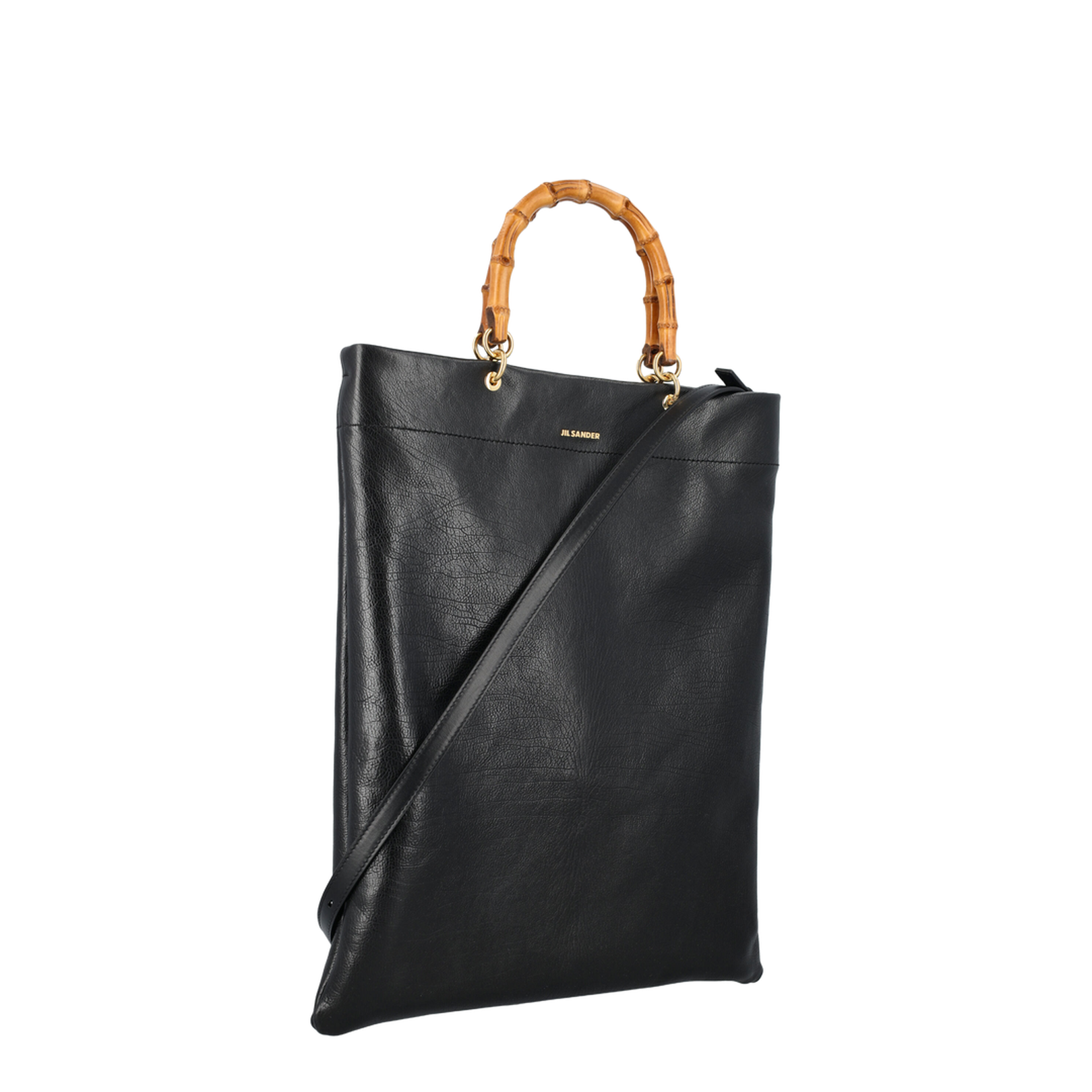 Leather Bag with Bamboo Handles and Logo - Image 4