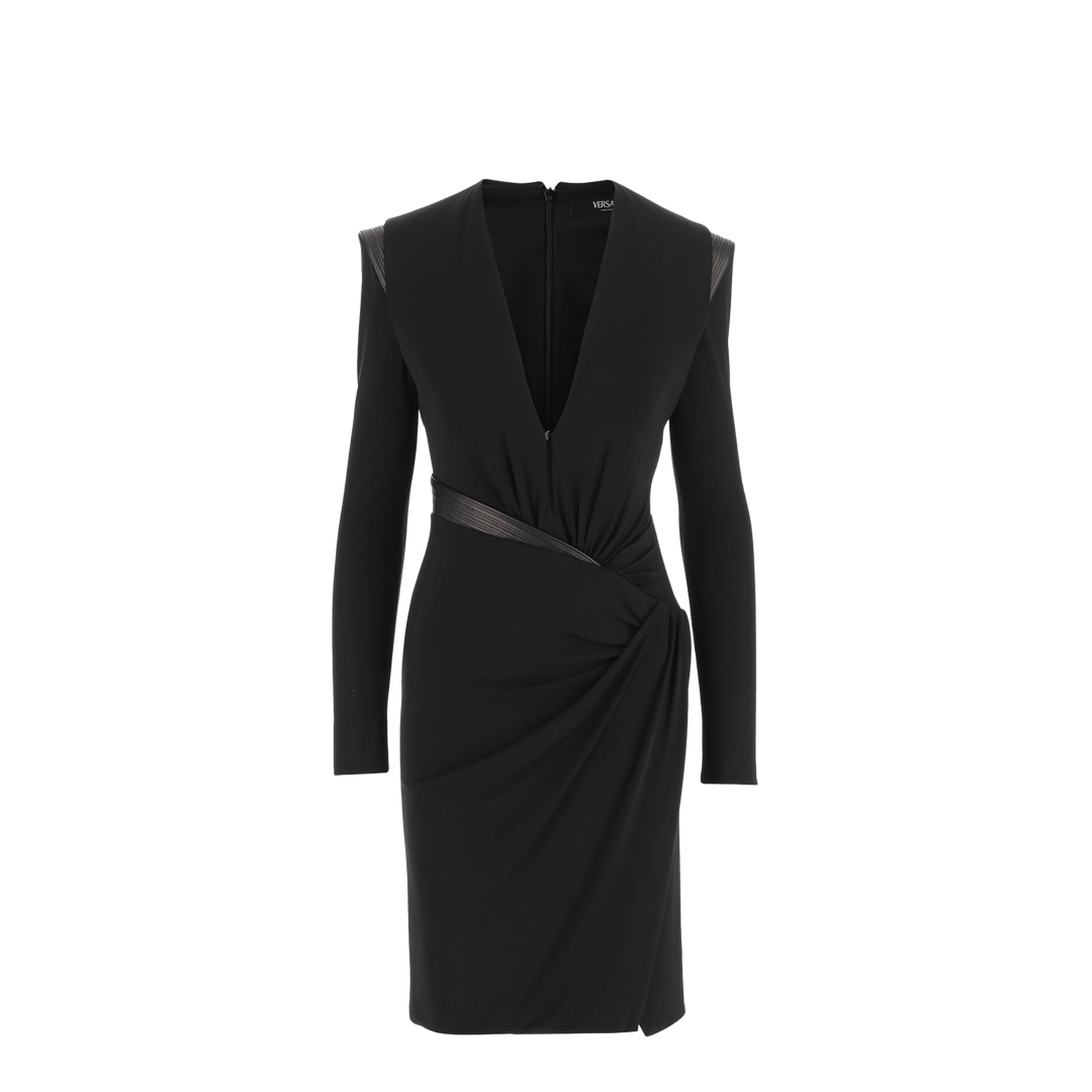 Black Long-sleeved Gathered Dress - Image 1