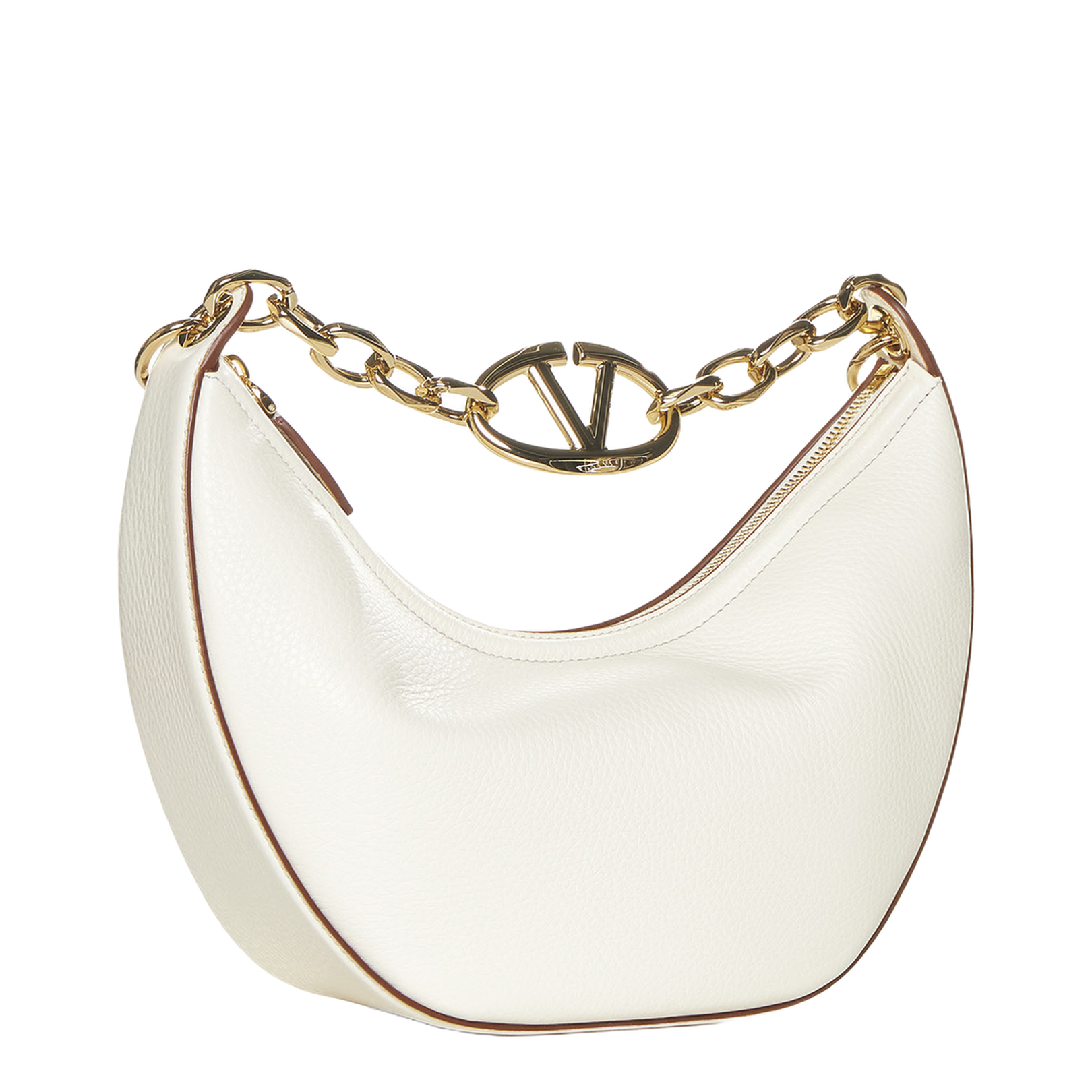 Ivory Leather Small Hobo Vlogo Moon Handbag - Image 4