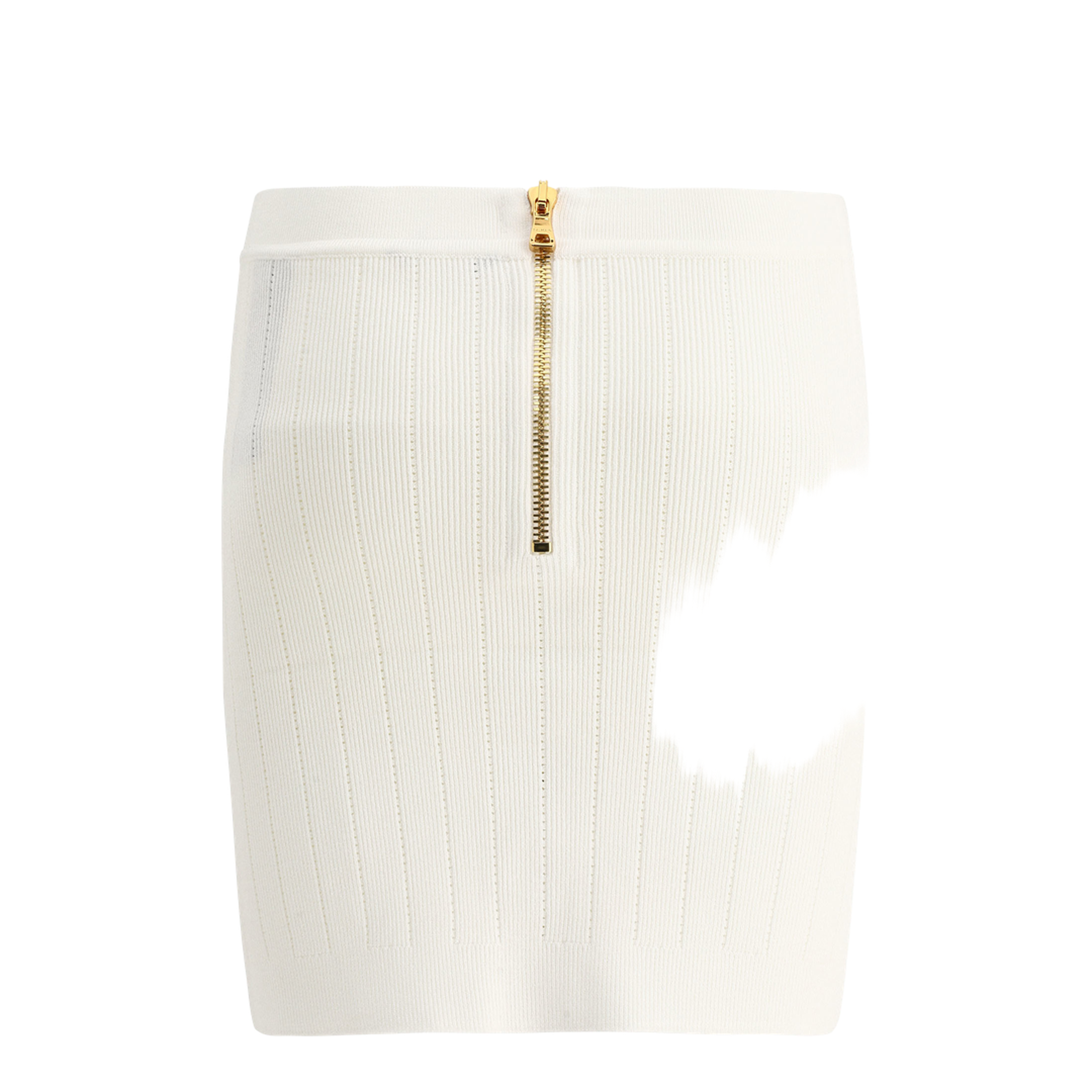 Embossed Buttons Knit Mini Skirt White - Image 3