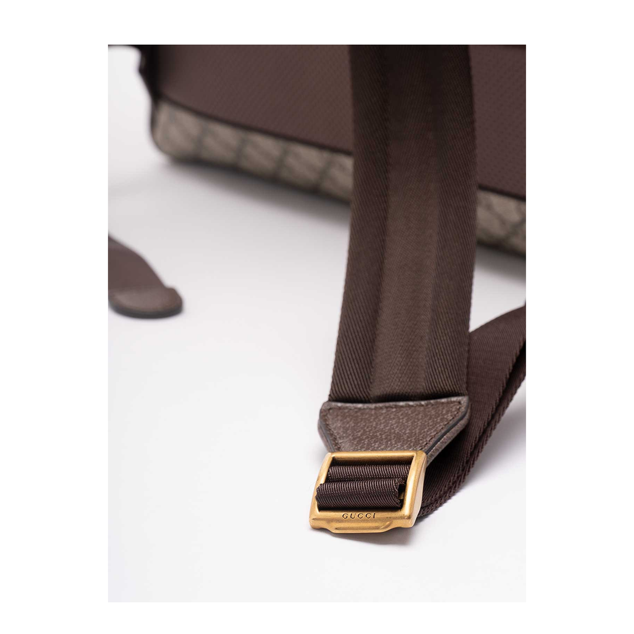 Medium Backpack in Beige and Dark Brown Fabric - Image 4