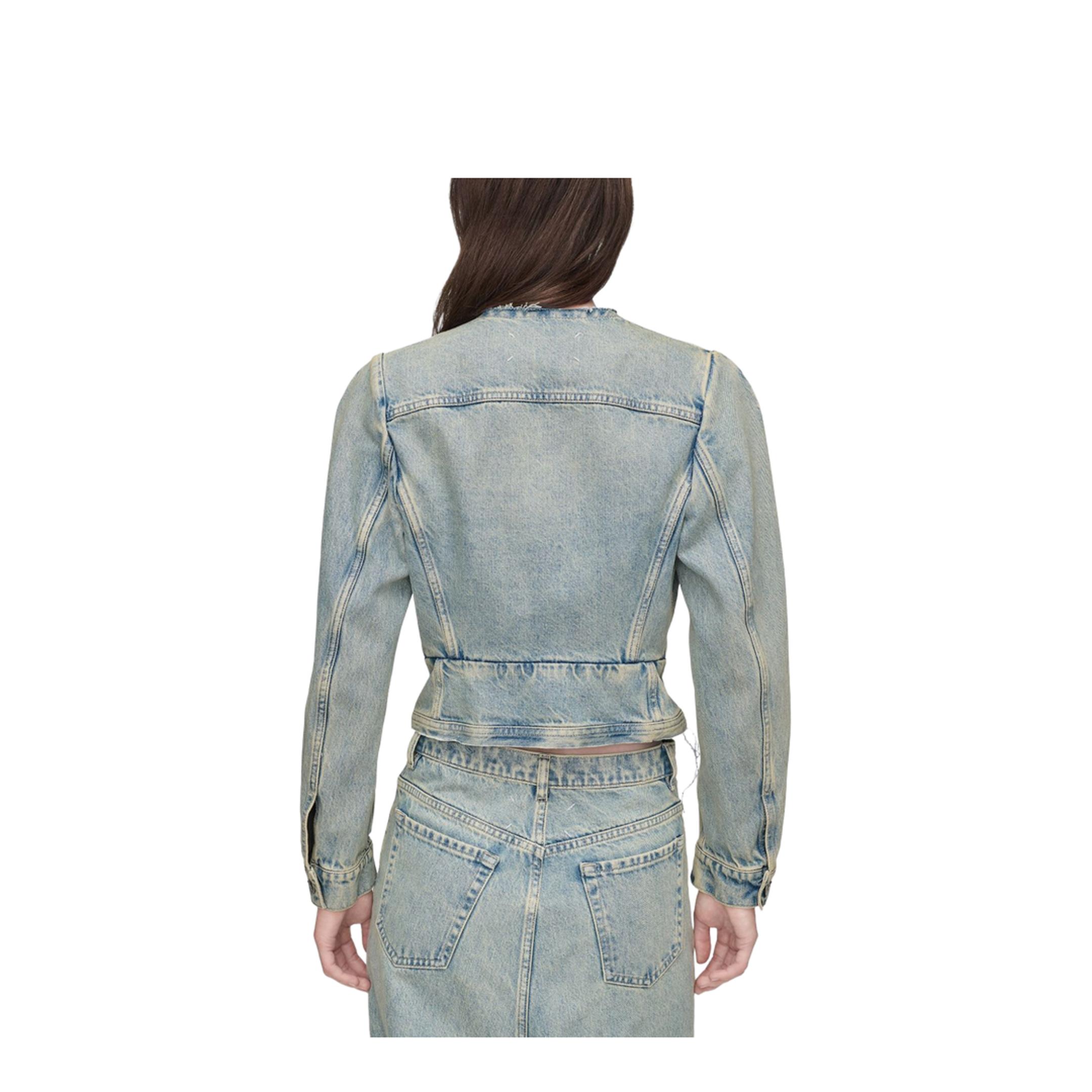 Light Blue Cotton Denim Jacket With V-Neck - Image 3