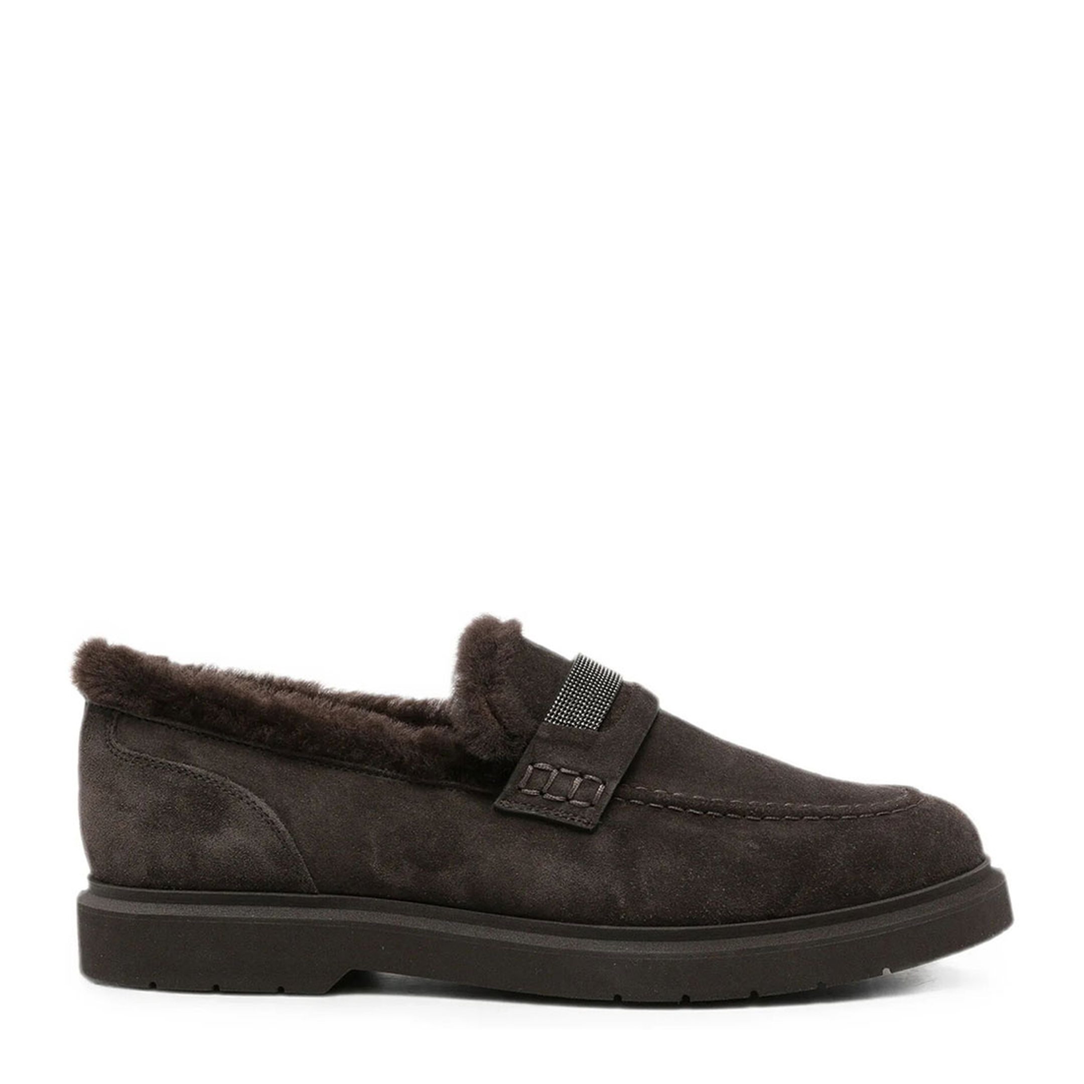 Suede Penny Loafers with Shearling Lining and Precious Insert - Image 1