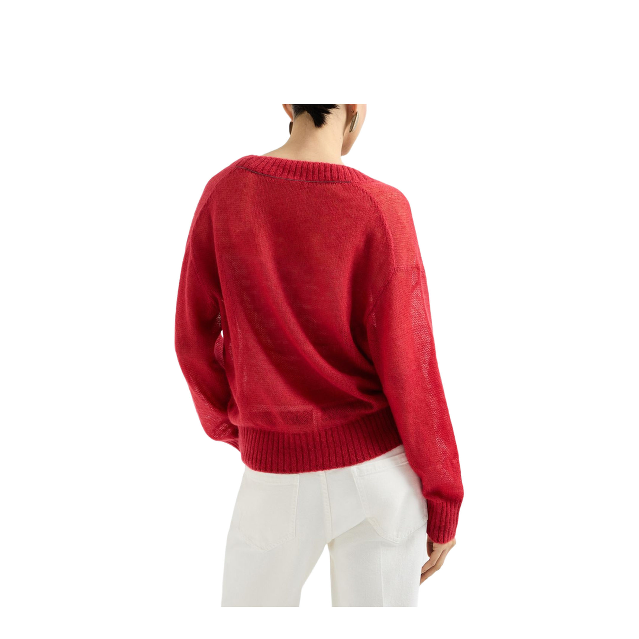V-neck Knitted Sweater Red - Image 3
