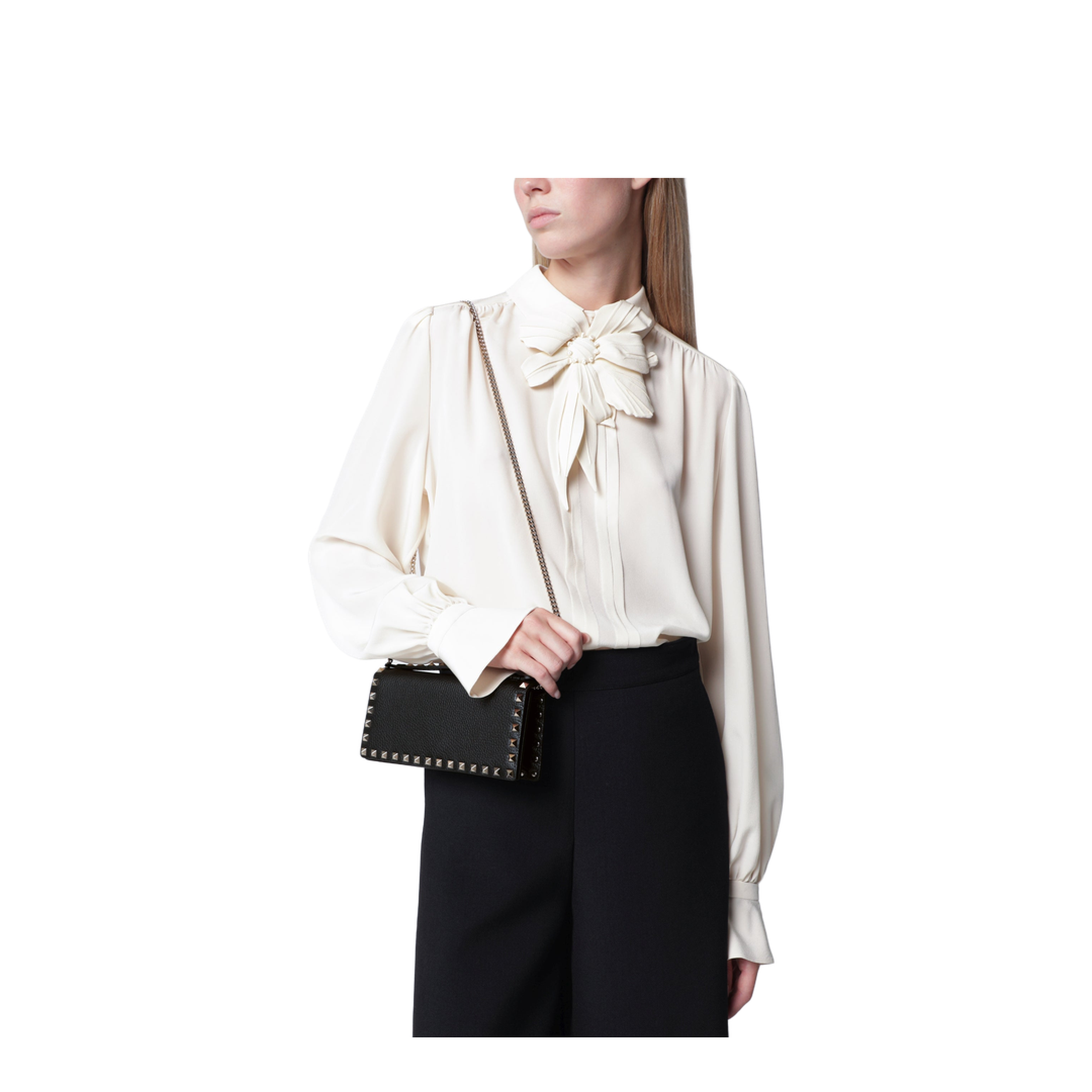 Black Rockstud Leather Wallet with Chain - Image 2