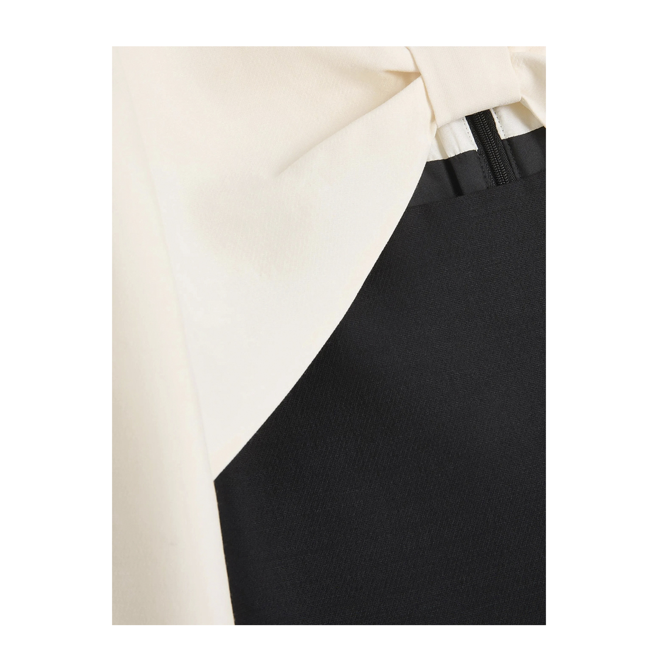 Crepe Couture Short Dress with Bow and Contrasting Sleeves - Image 3