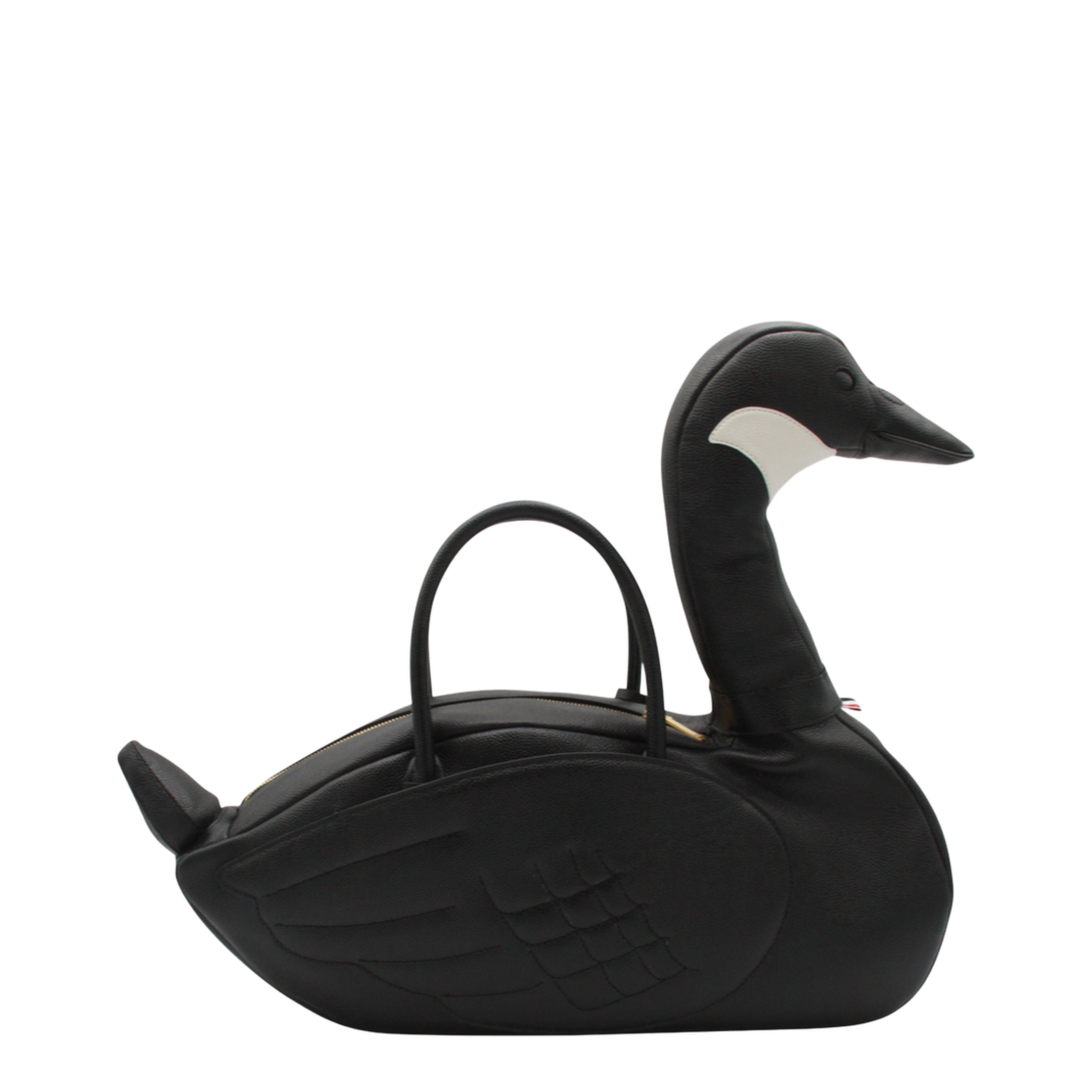 Goose Bag Pebble Grain Leather Top Handle Bag - Black - Image 1