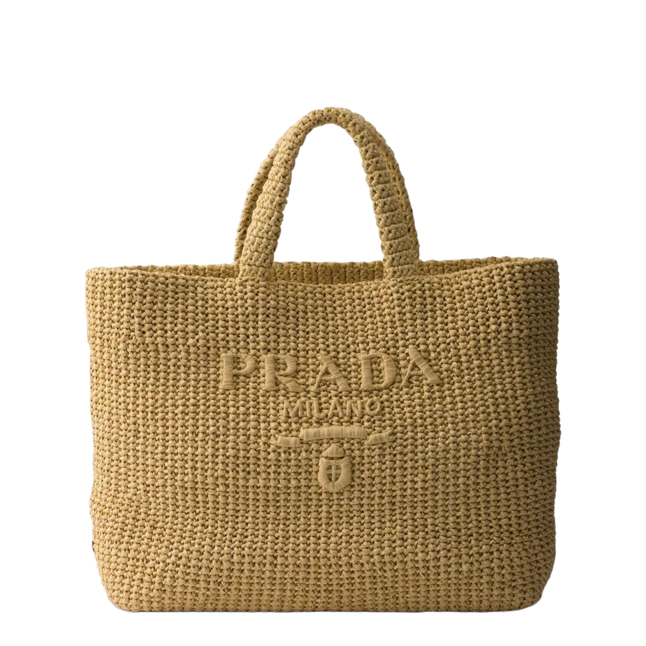 Crochet Raffia Tote Bags - Tan - Image 1
