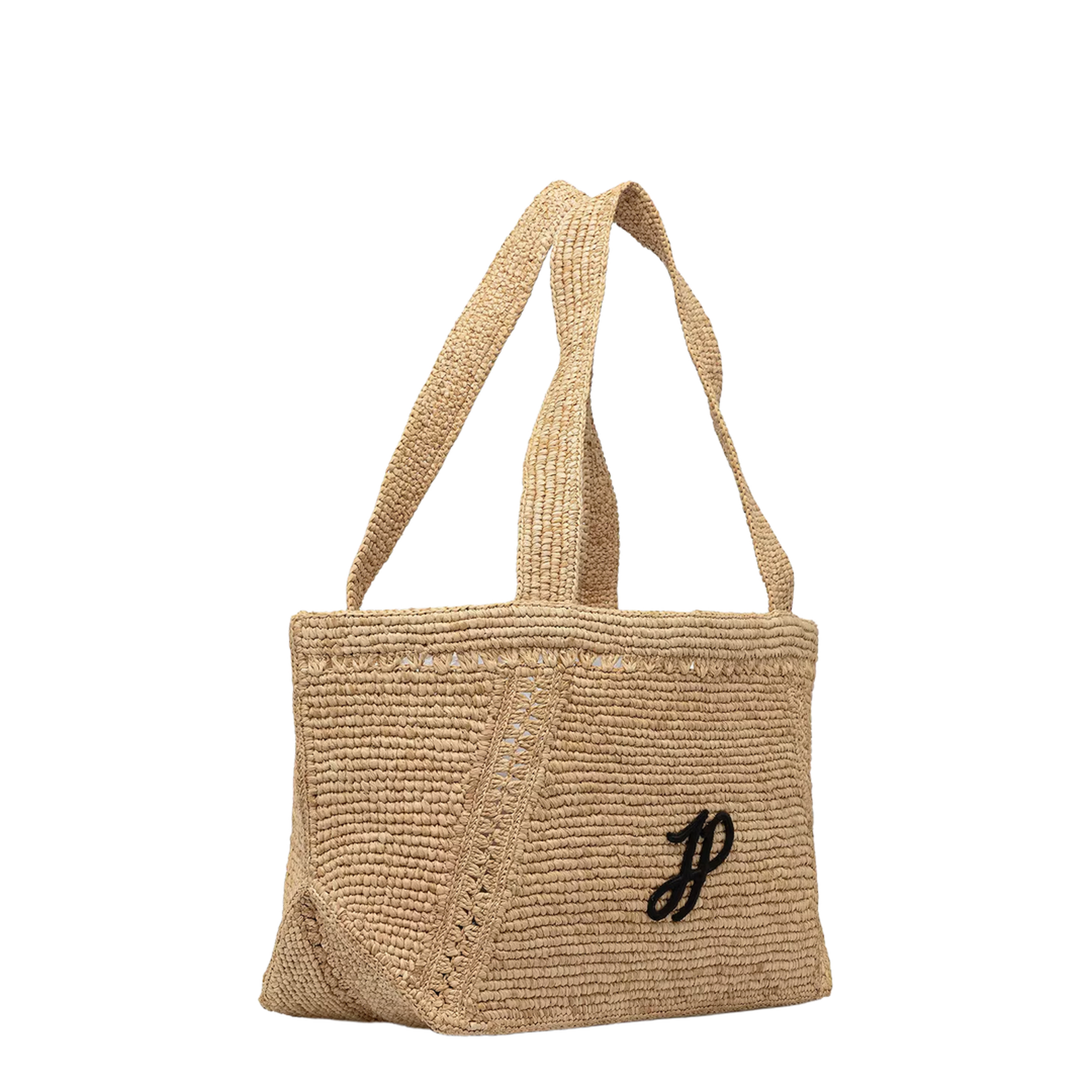 Large JP Monogram Trapeze Tote Bag in Raffia - Vanilla - Image 2