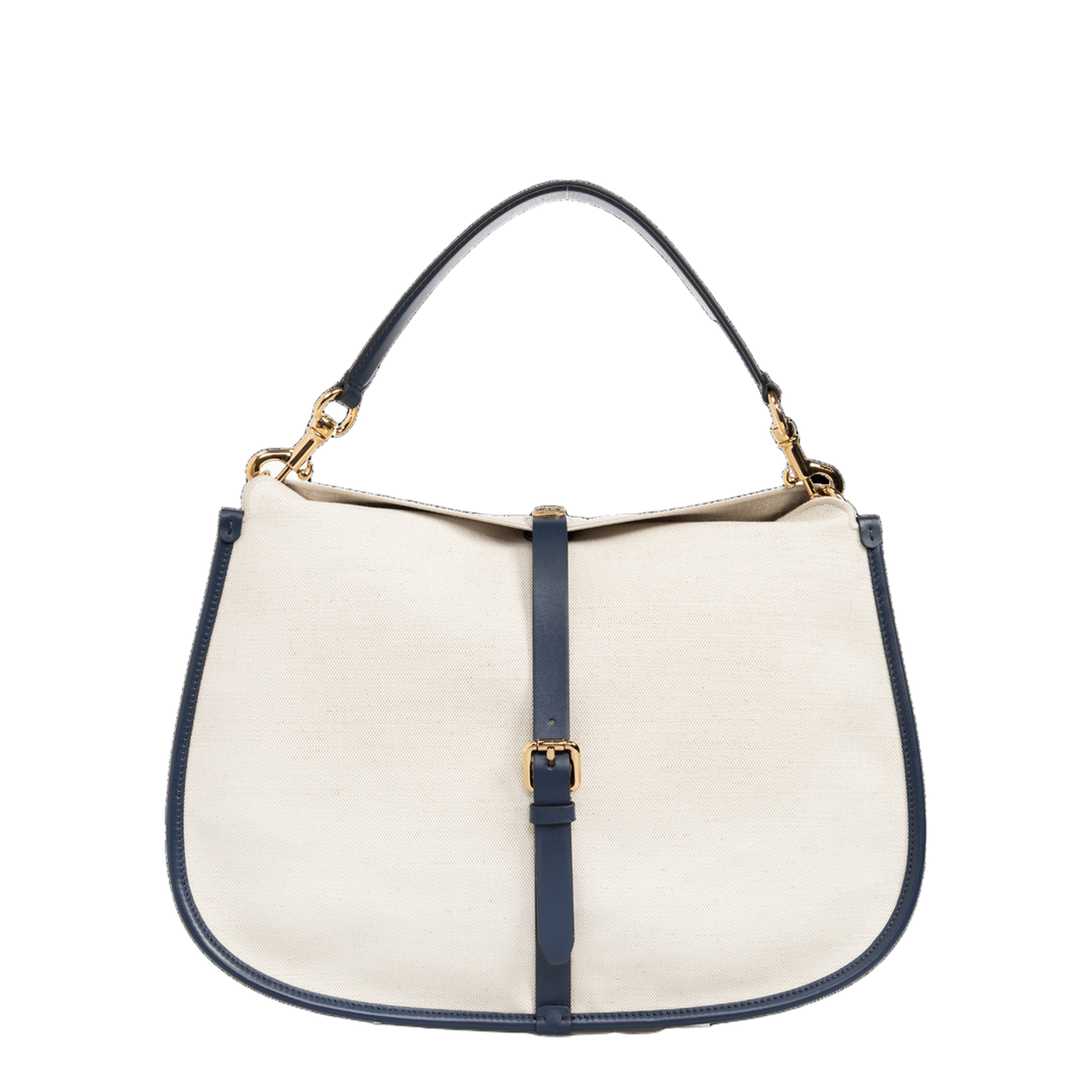 Pony Buckle Leather Shoulder Bag - Beige/Blue - Image 1
