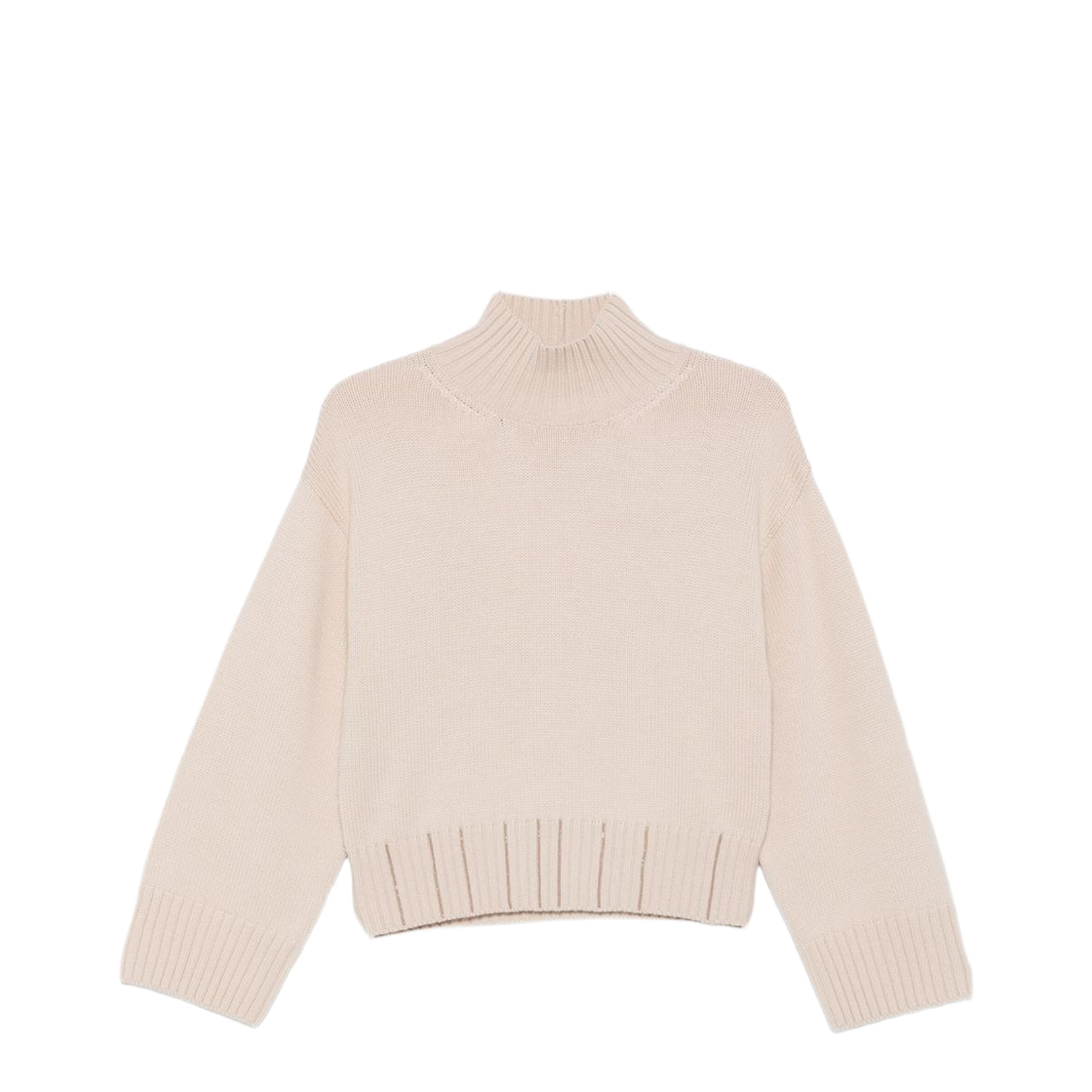Powder Virgin Wool Ribbed High-Neck Sweater - Image 1