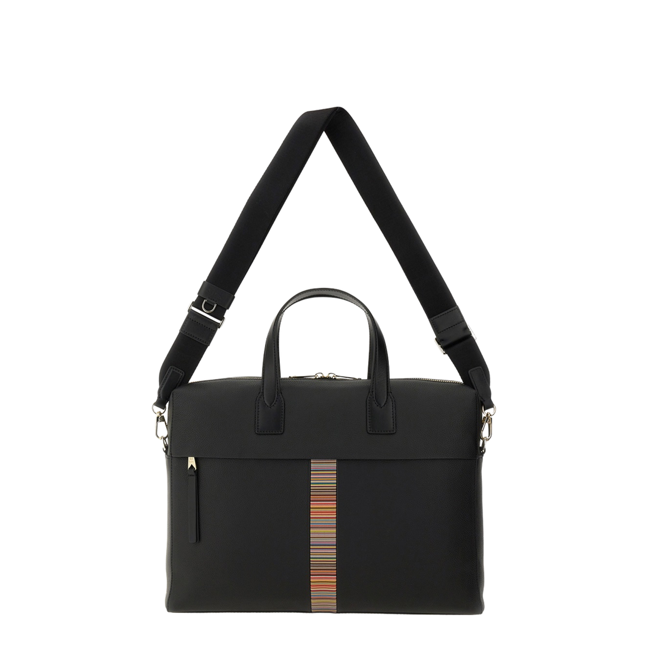 Black Leather Folio Bag with Signature Stripe Edges - Image 5