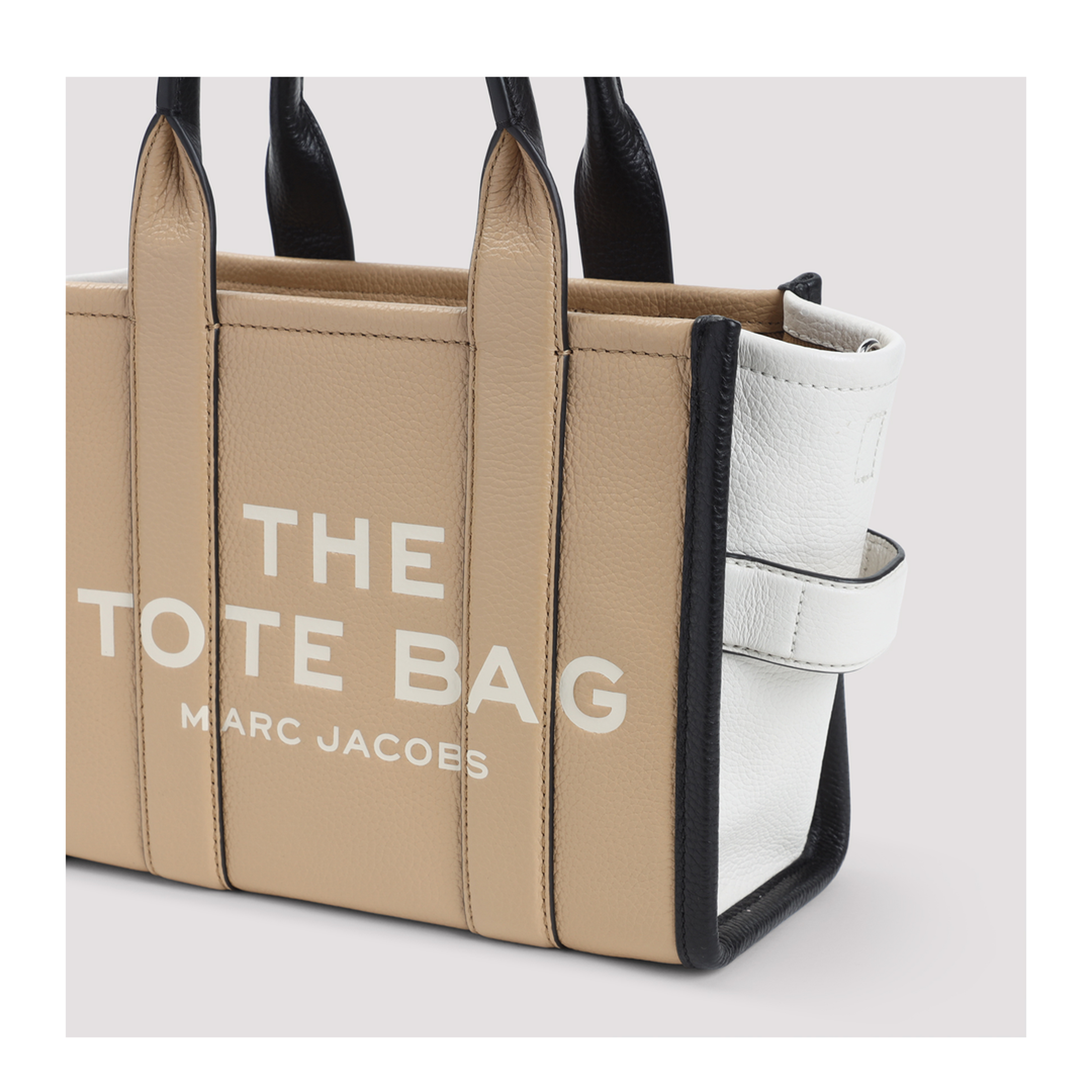 Color Block Small Leather Tote - Beige - Image 5