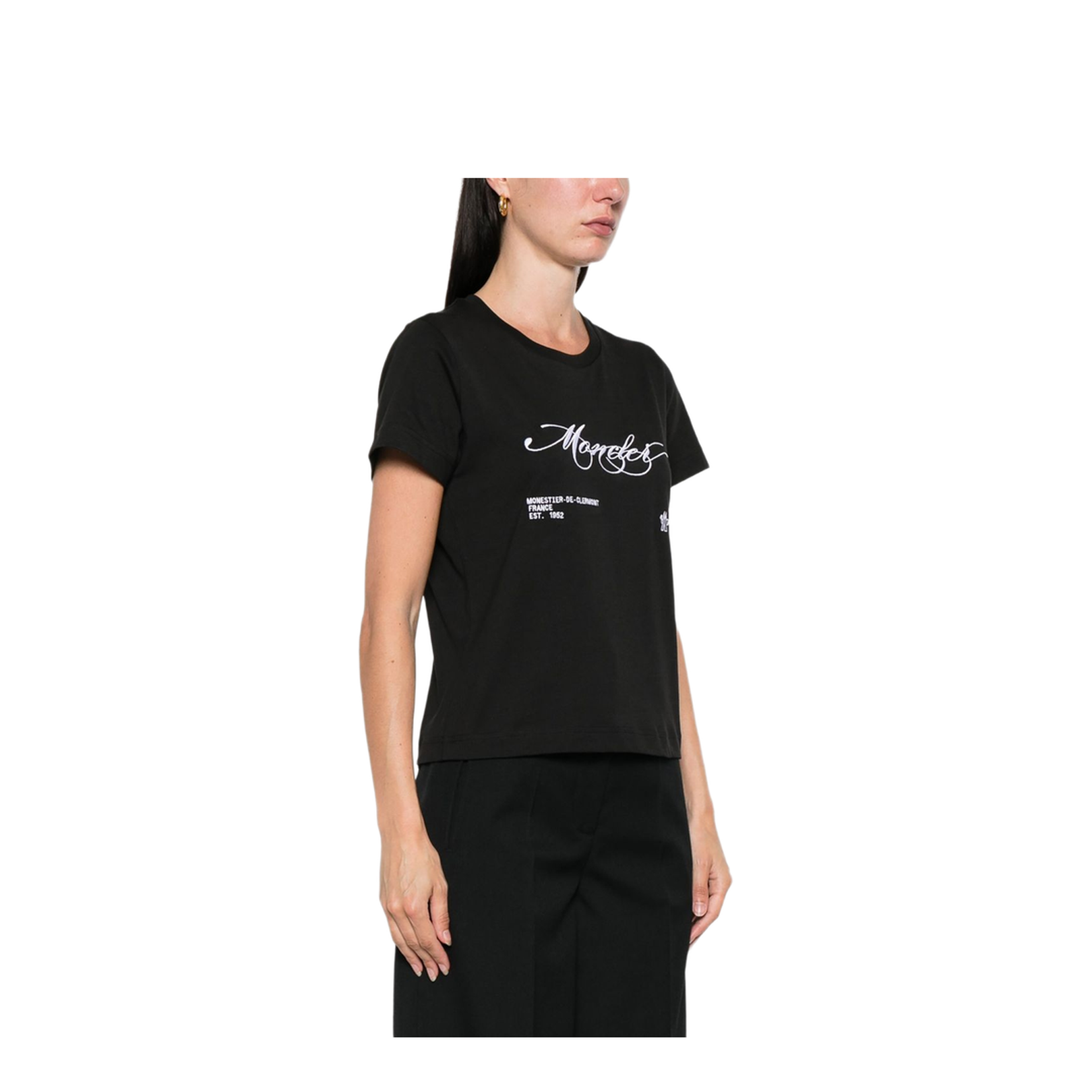 Black Embroidered Cursive Logo Cotton T-Shirt - Image 5