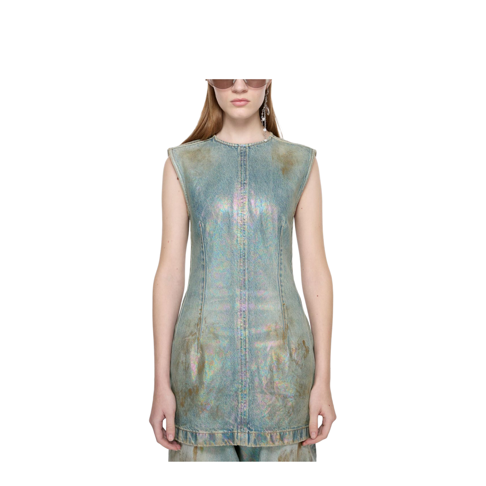 Coated Denim Dress - Mid Blue - Image 2