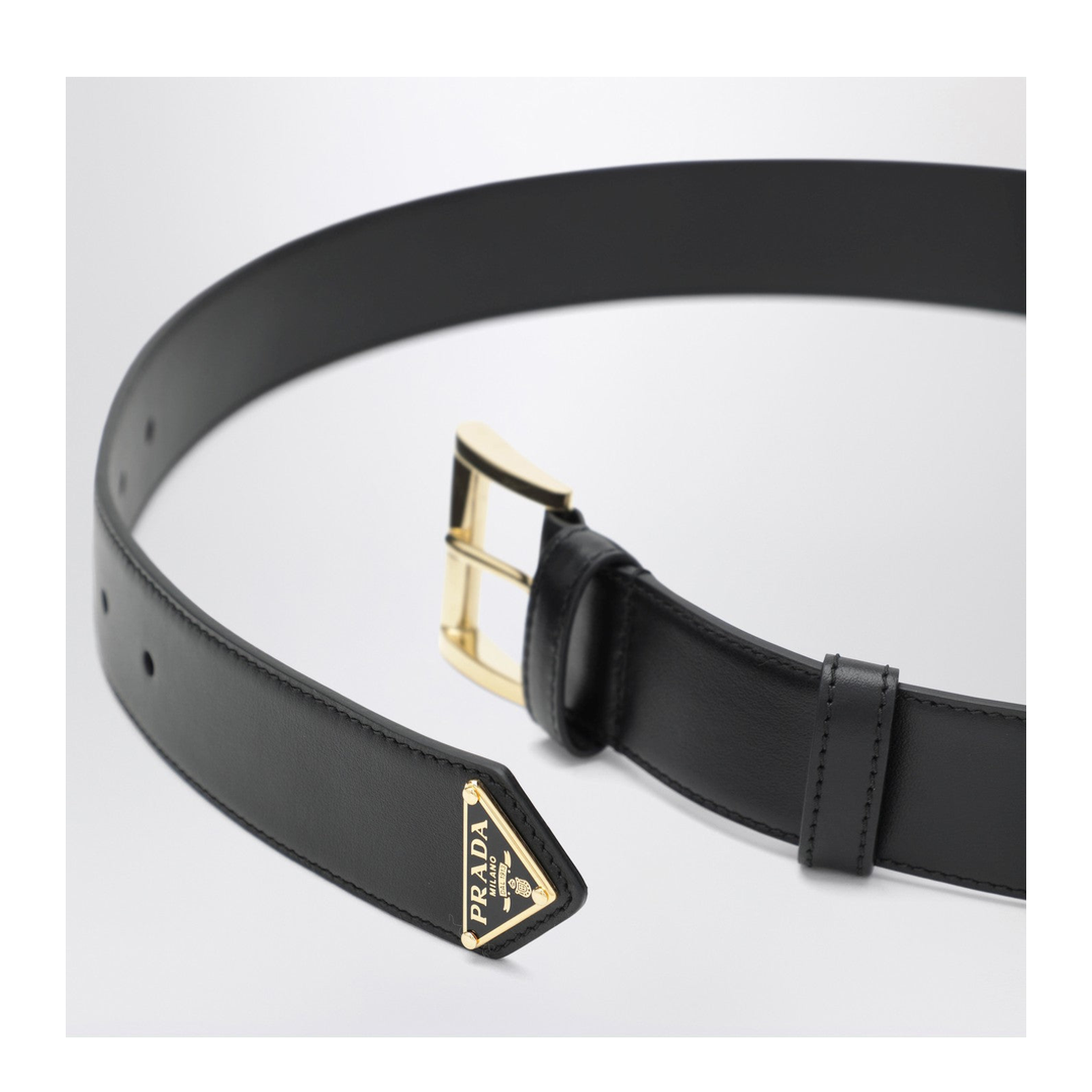 Black Leather Belt with Triangle Logo - Image 2