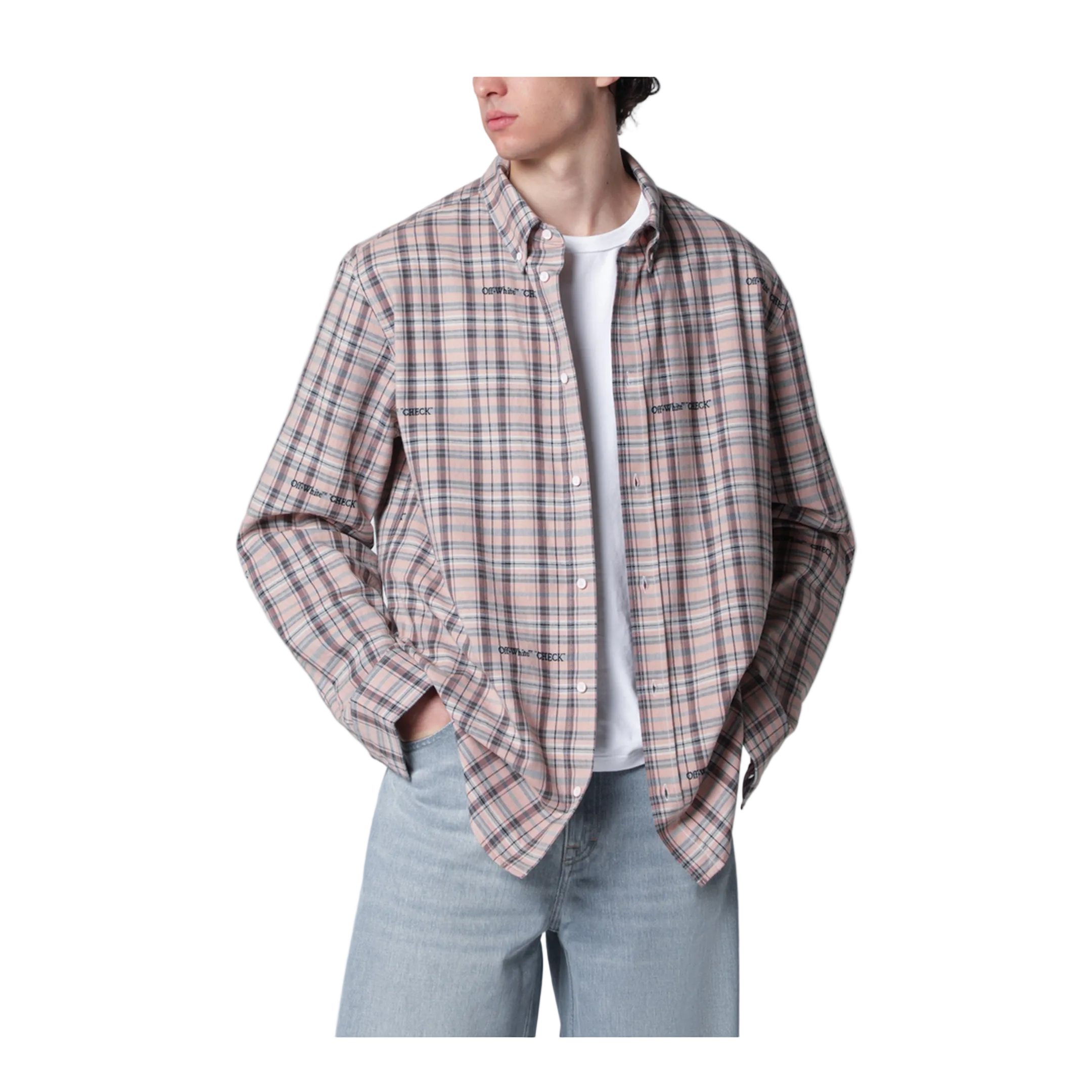 Pink Check-Pattern Shirt with Logos - Image 1