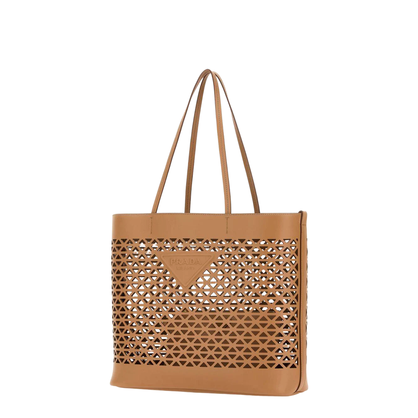 Cut-Out Leather Shopping Tote Bag - Naturale - Image 2