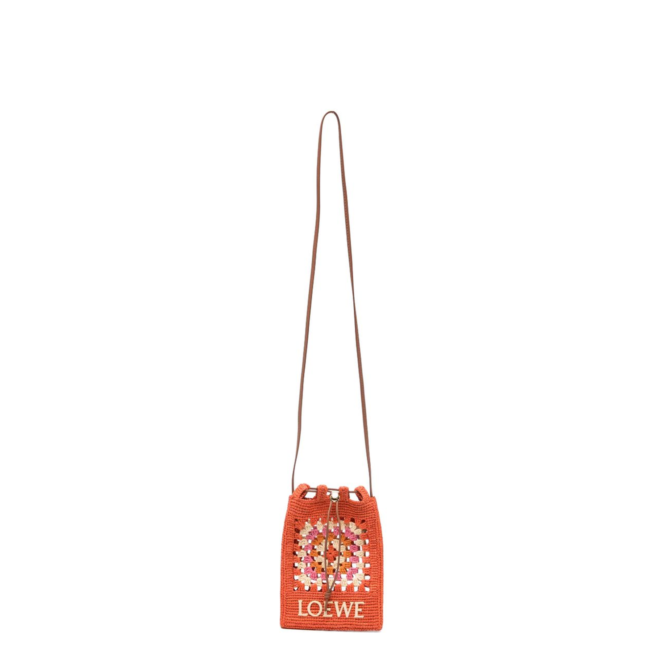 Paula's Ibiza One Size Calfskin & Raffia Bag - Bright Orange/Pink - Image 1