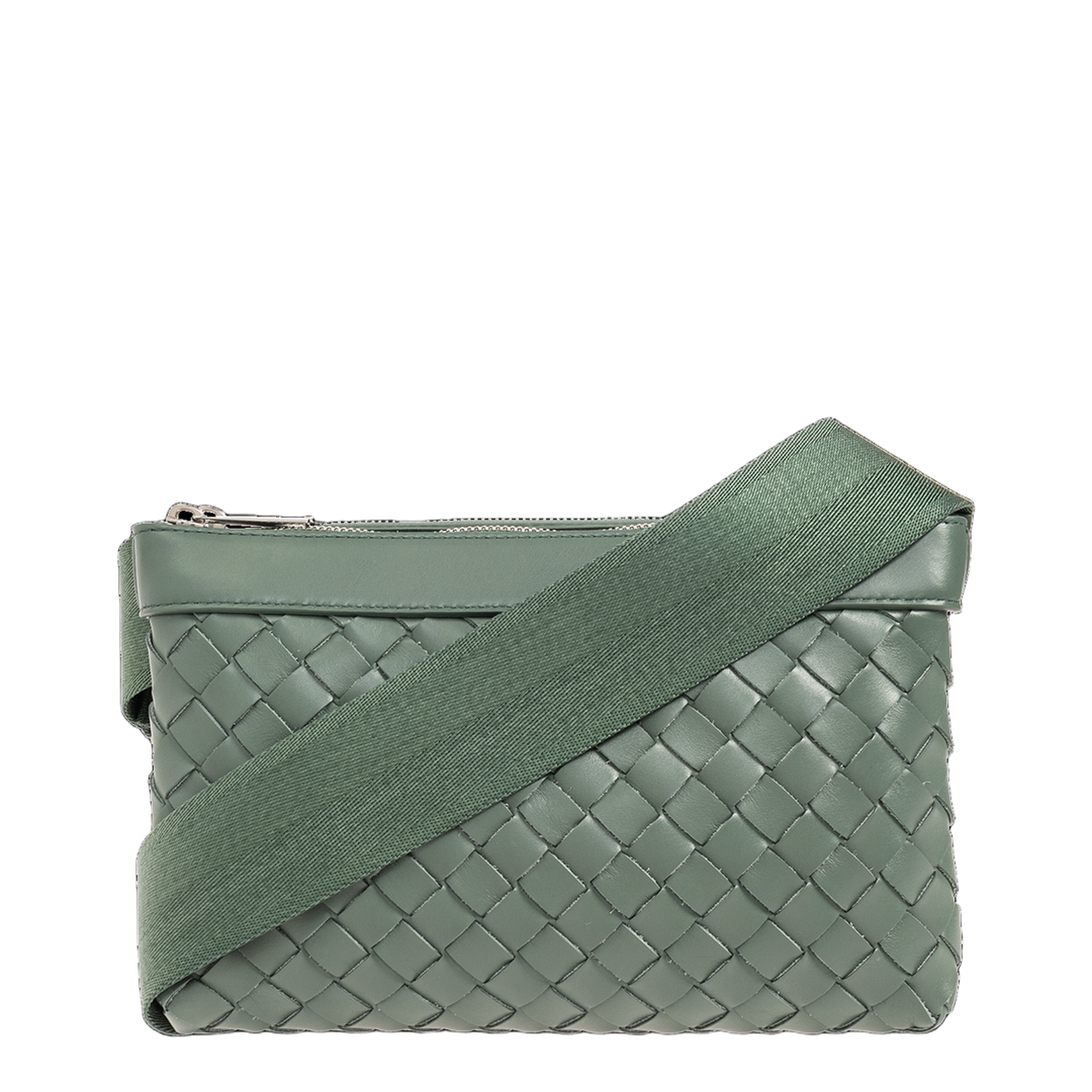 Intrecciato Leather Crossbody Bags - Green - Image 1