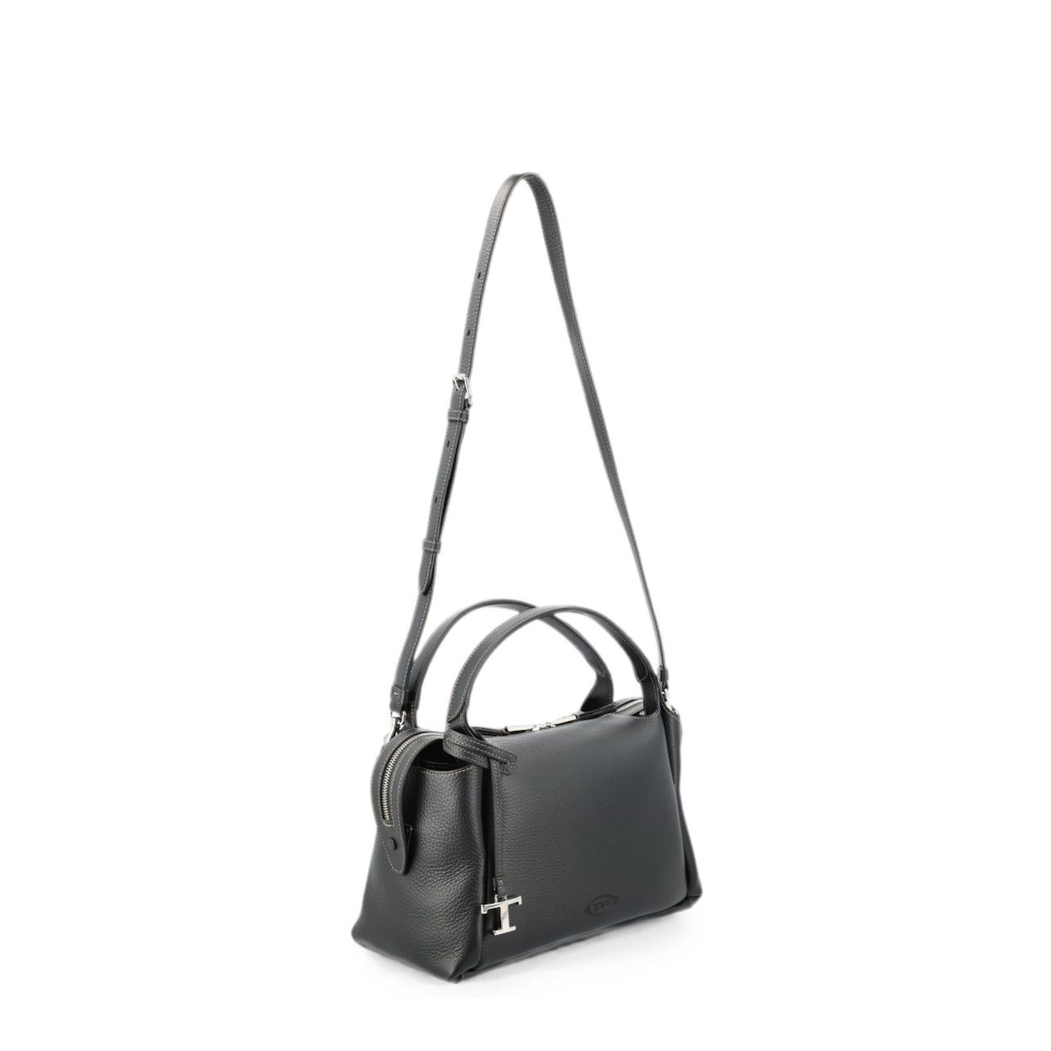 Small Pebble-Grain Calf Leather Bauletto Bag - Black - Image 2