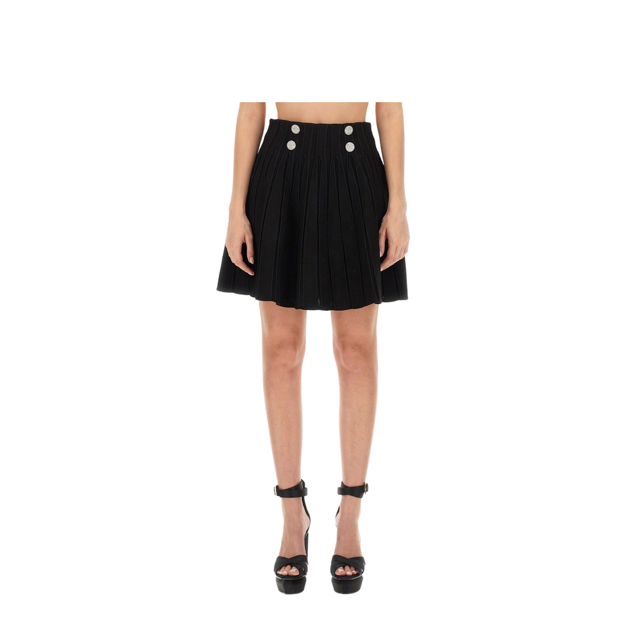 Tweed Pencil Skirt Frayed Hem Black - Image 1