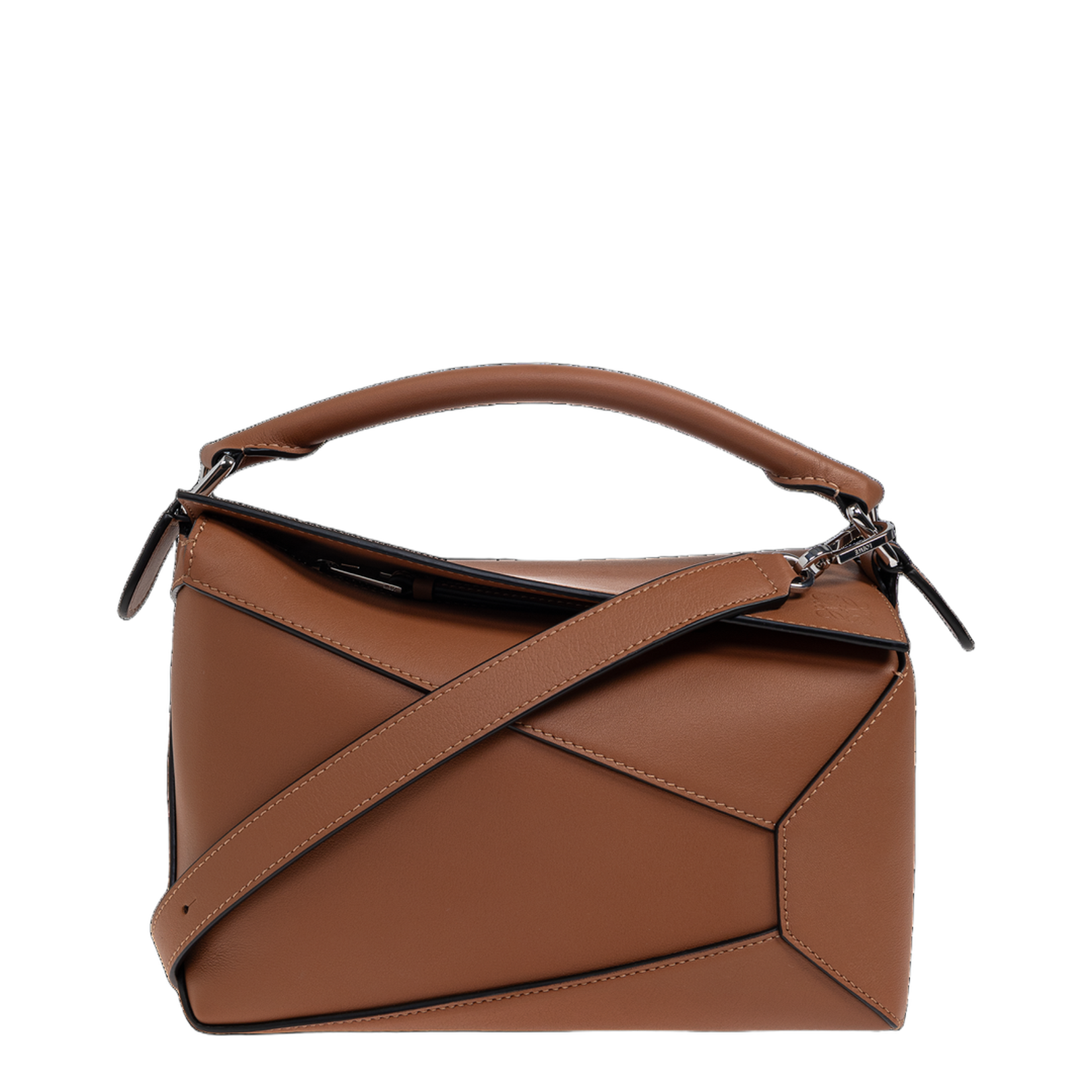 Small Puzzle Edge Hand Bag Leather Brown - Image 1
