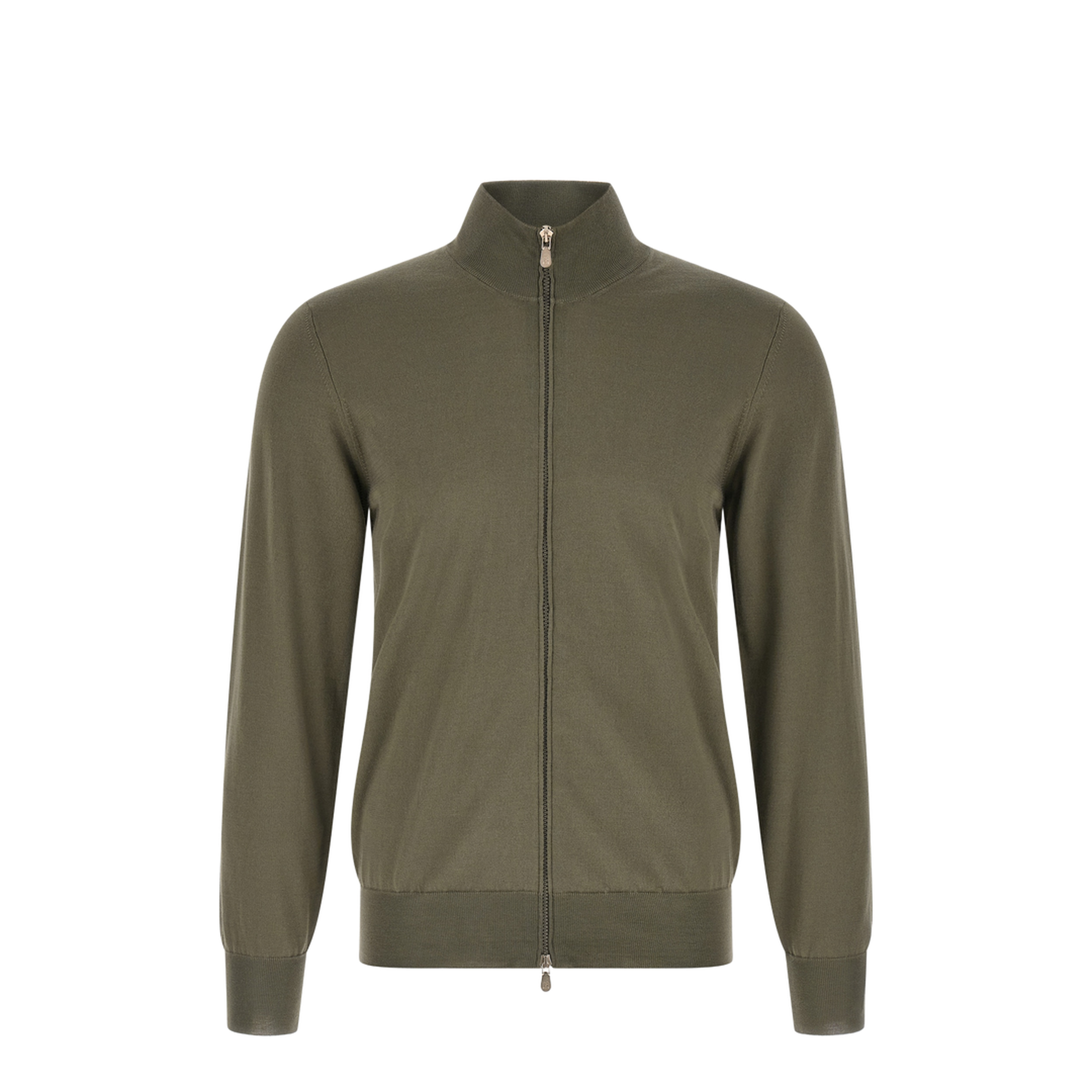 Zipped Cotton Cardigan - Green - Image 1