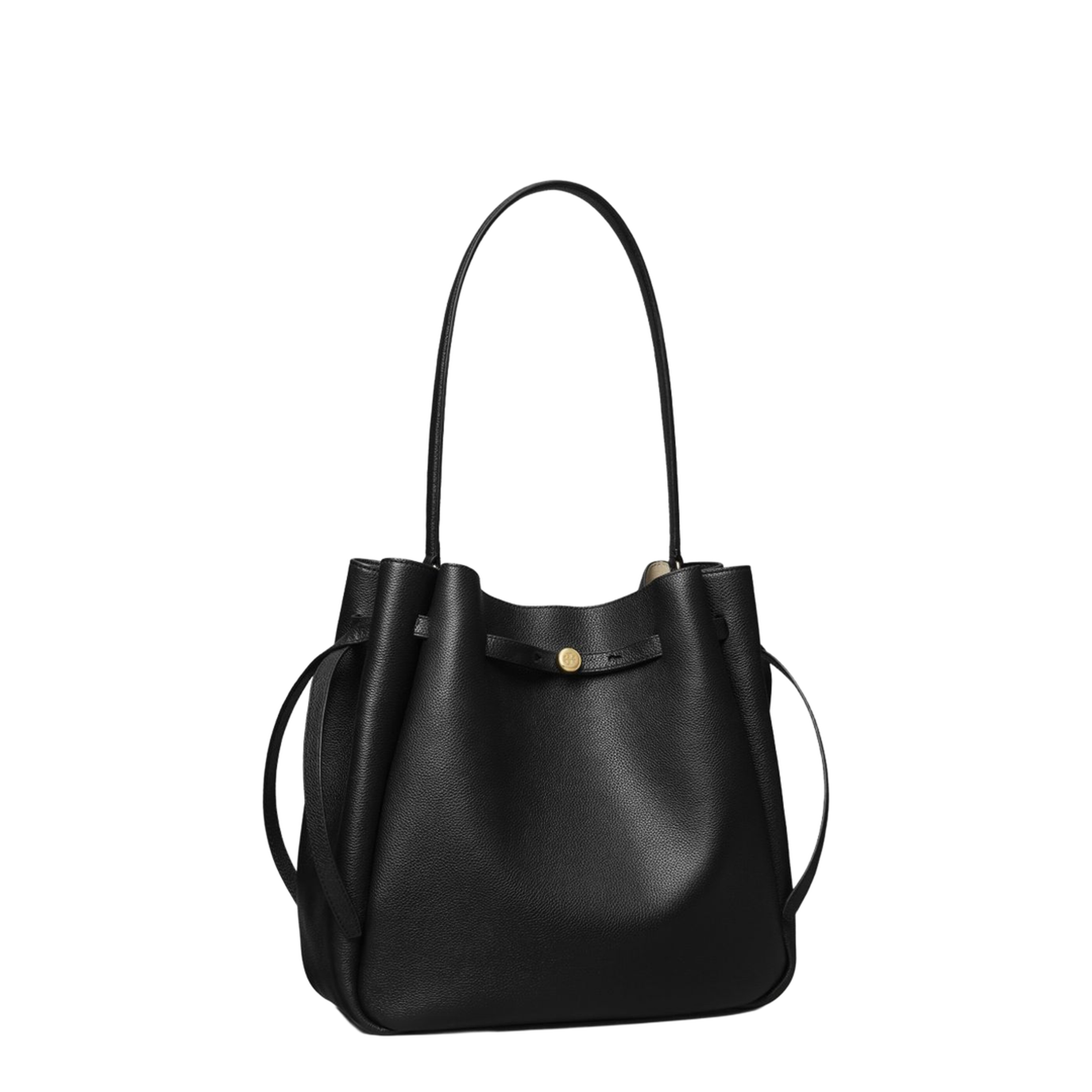 Romy Large Pebbled Leather Bucket Bag - Black - Image 3