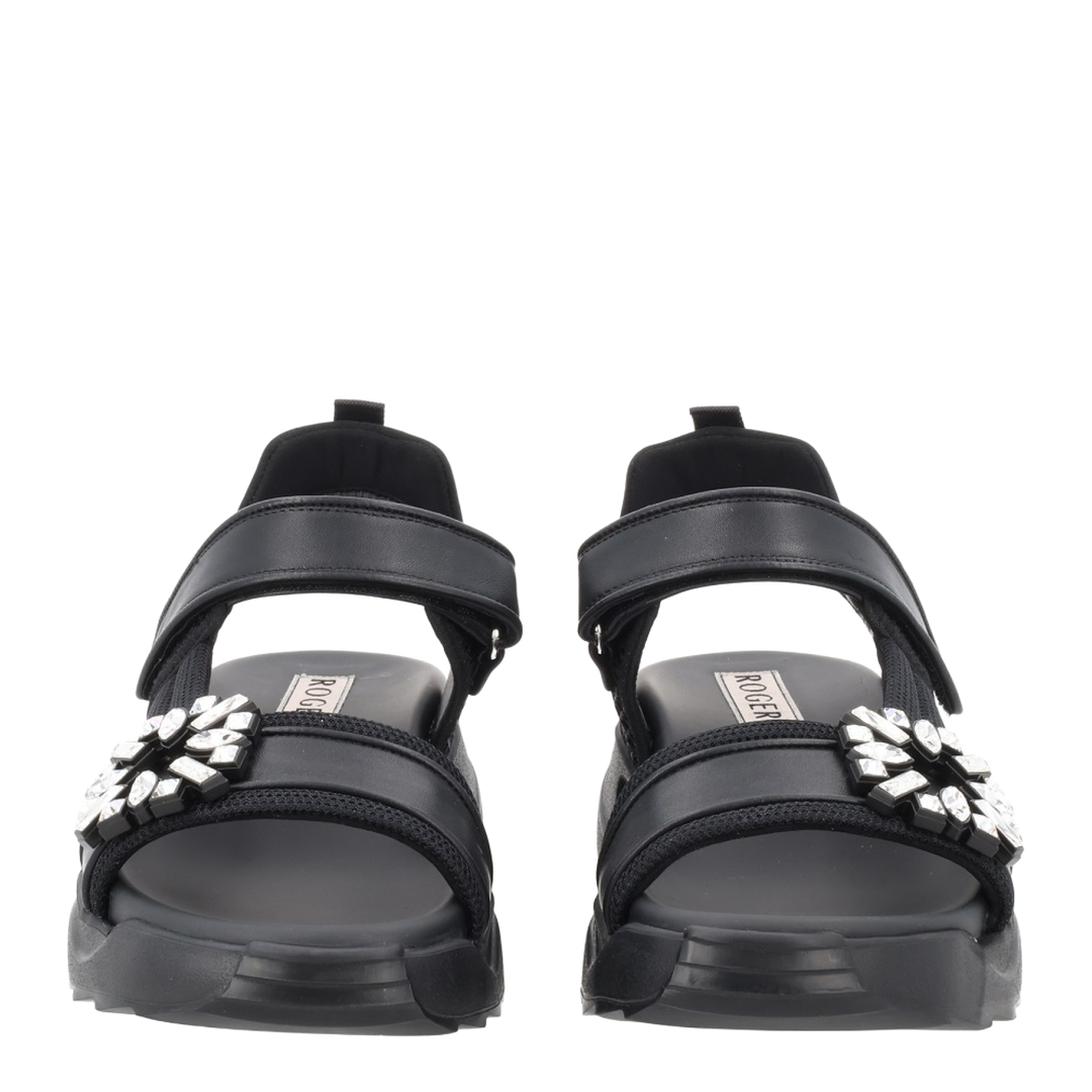 On The Run Black Leather And Textile Sandals - Image 3