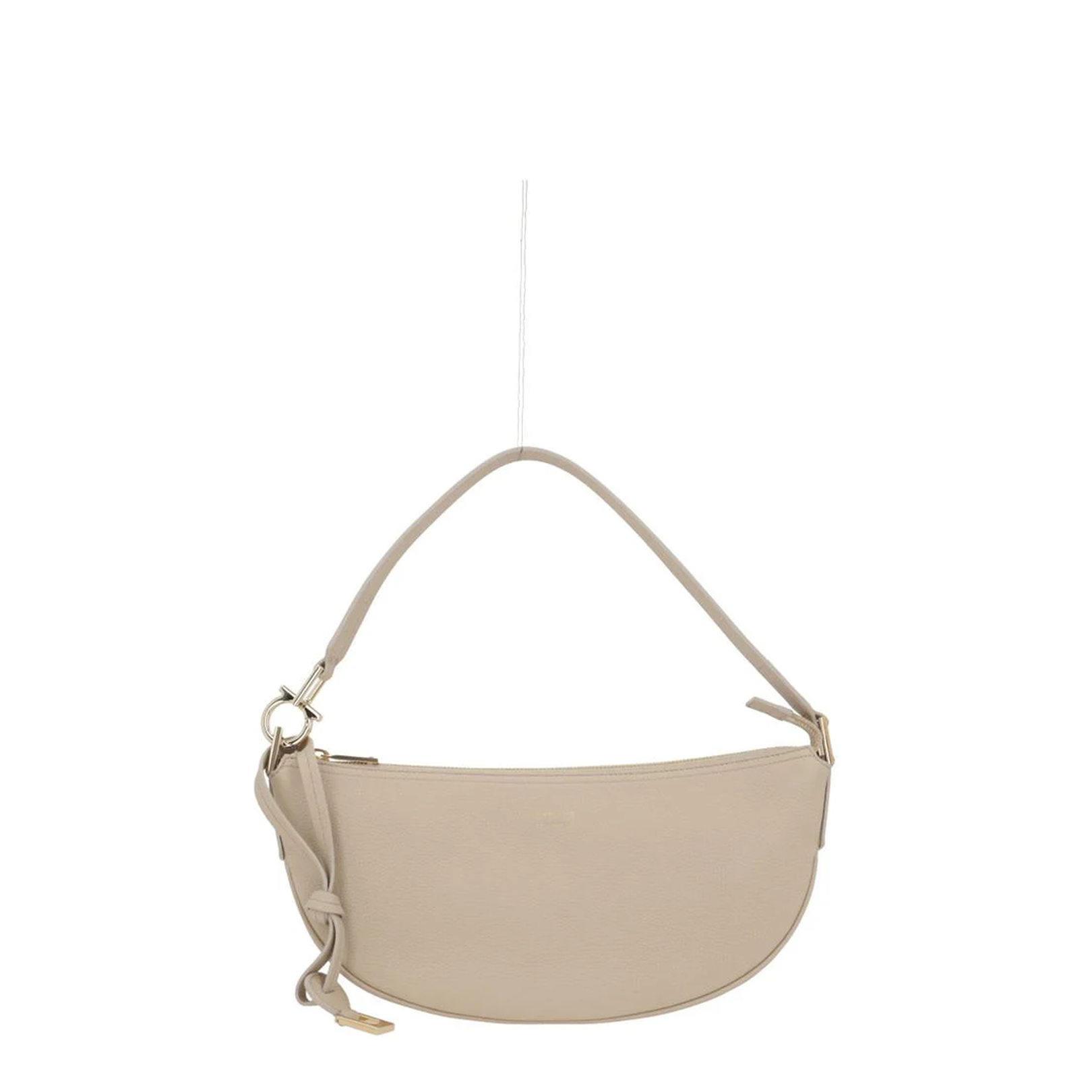 Hobo Bag in Beige Grained Leather - Image 2