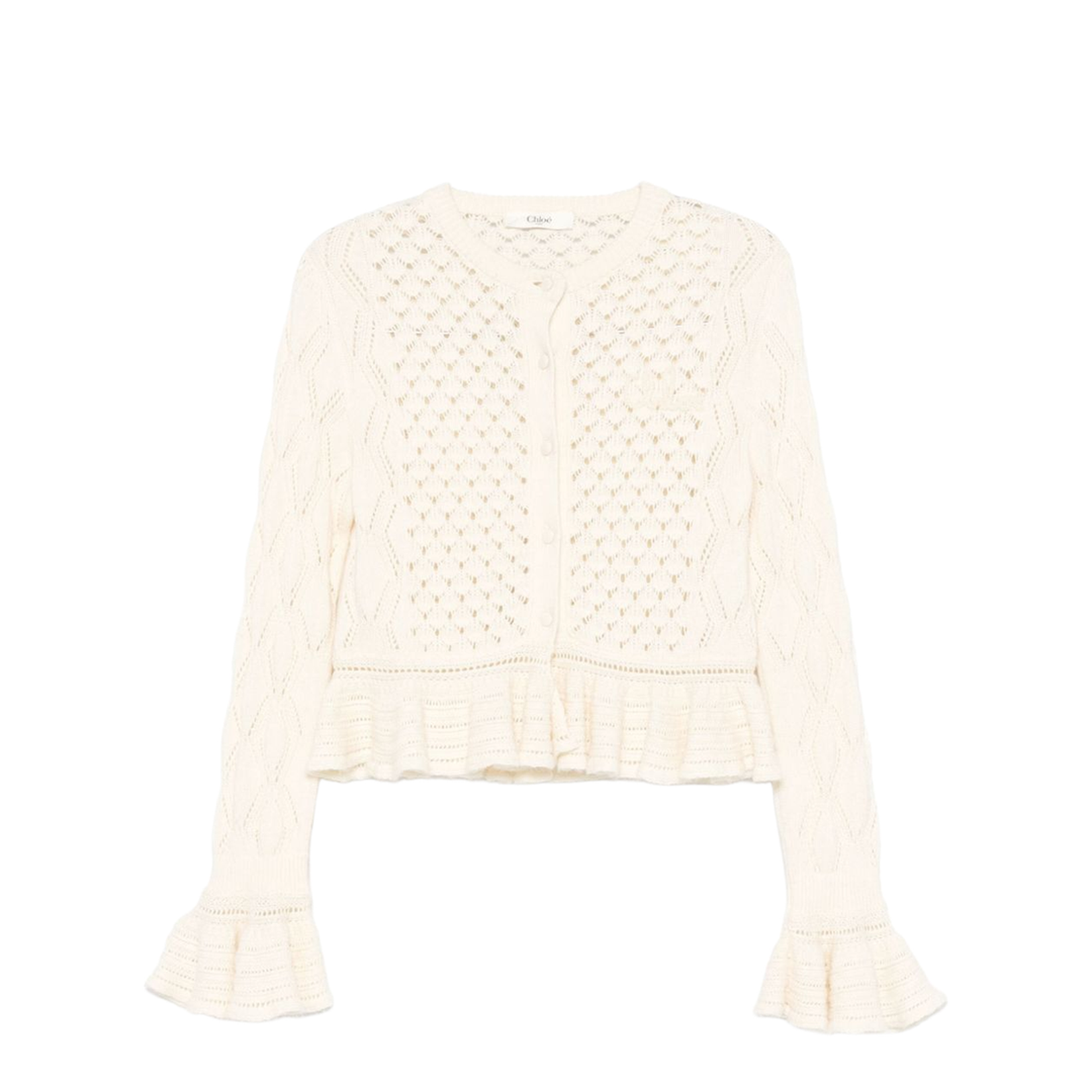 Ruffled Logo Cardigan in Silk, Alpaca & Cotton Knit - Image 1