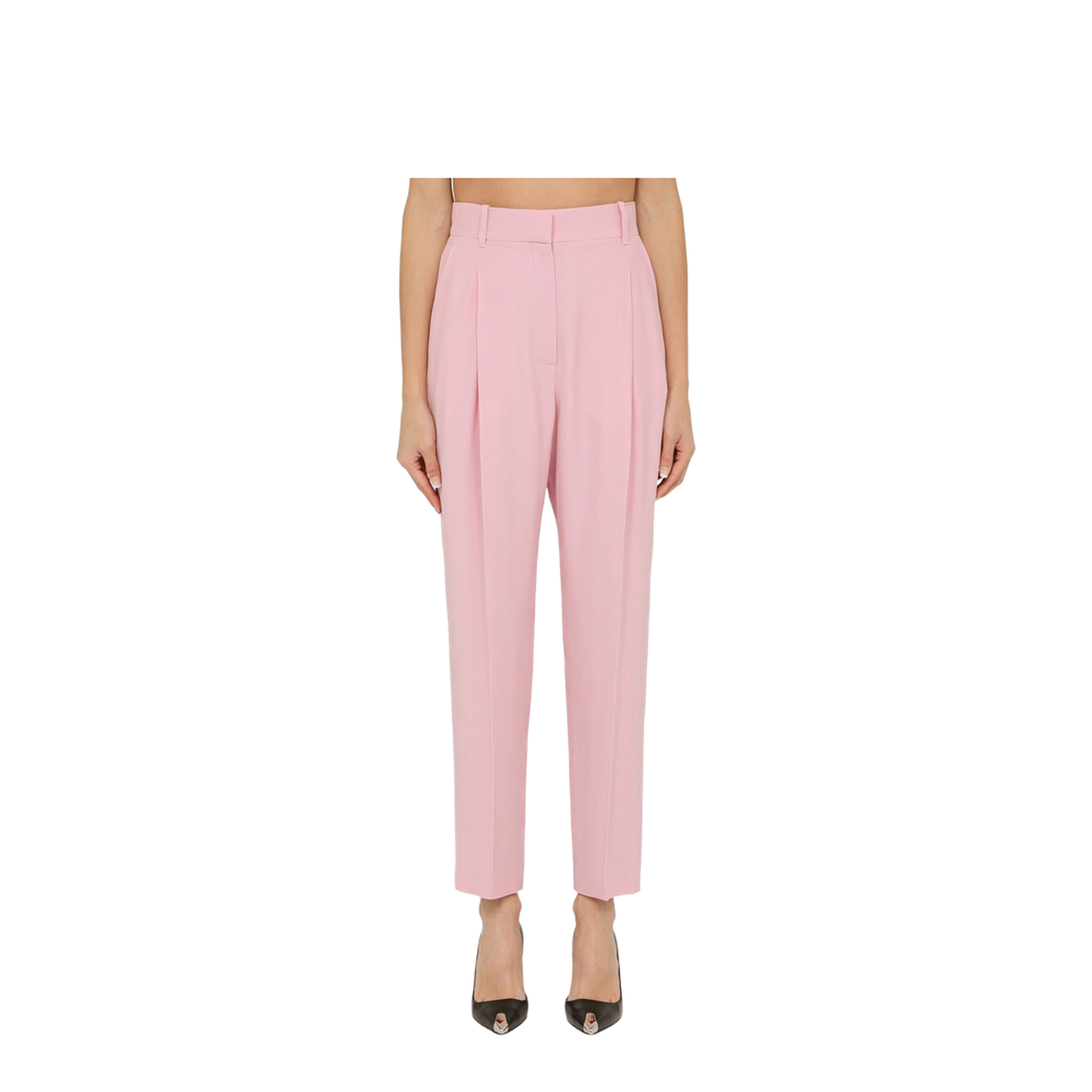 Pink Regular Trousers With Pleats - Image 1