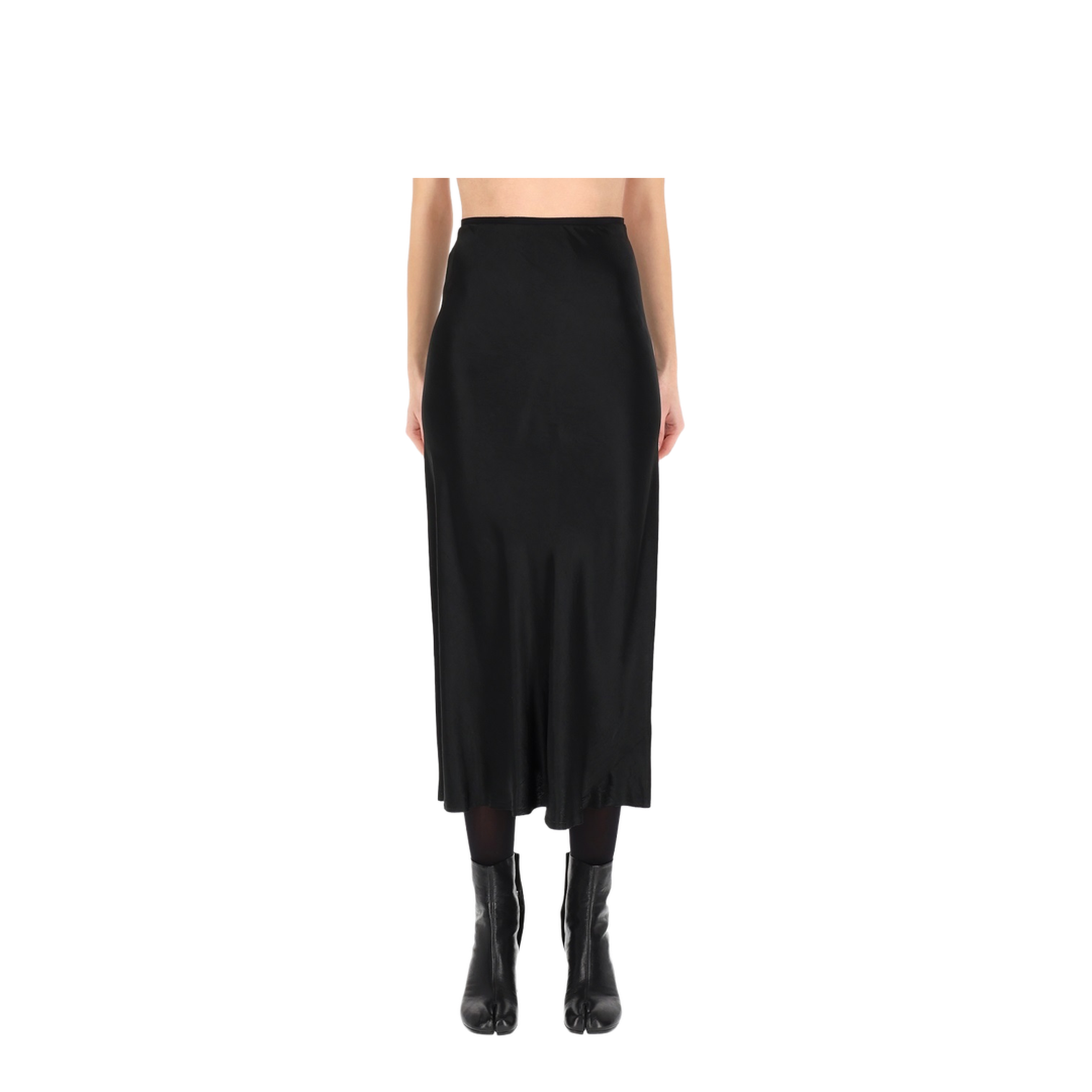 Black Satin Midi Skirt - Image 1