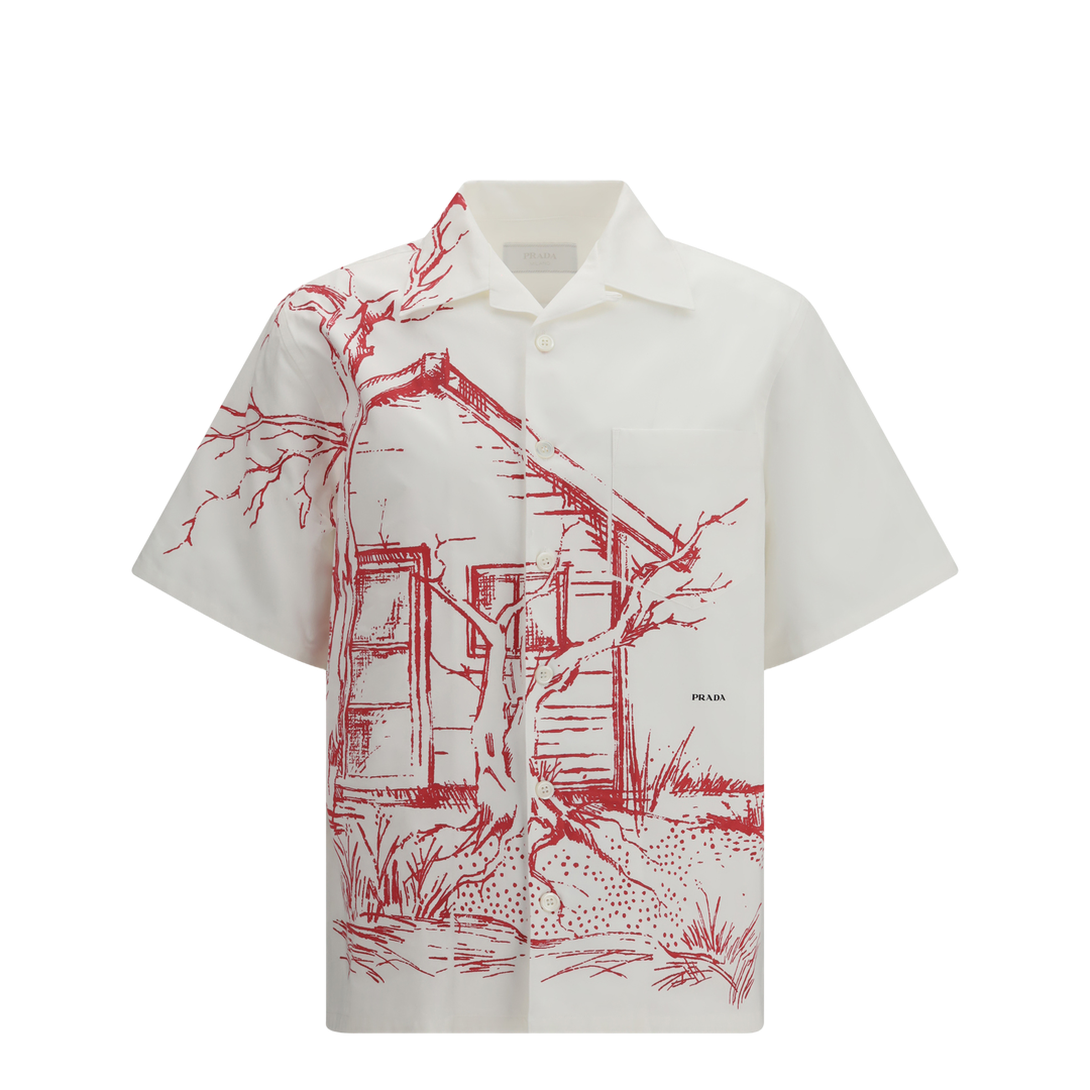 Printed Bowling Shirt with Cabin Print - Image 1