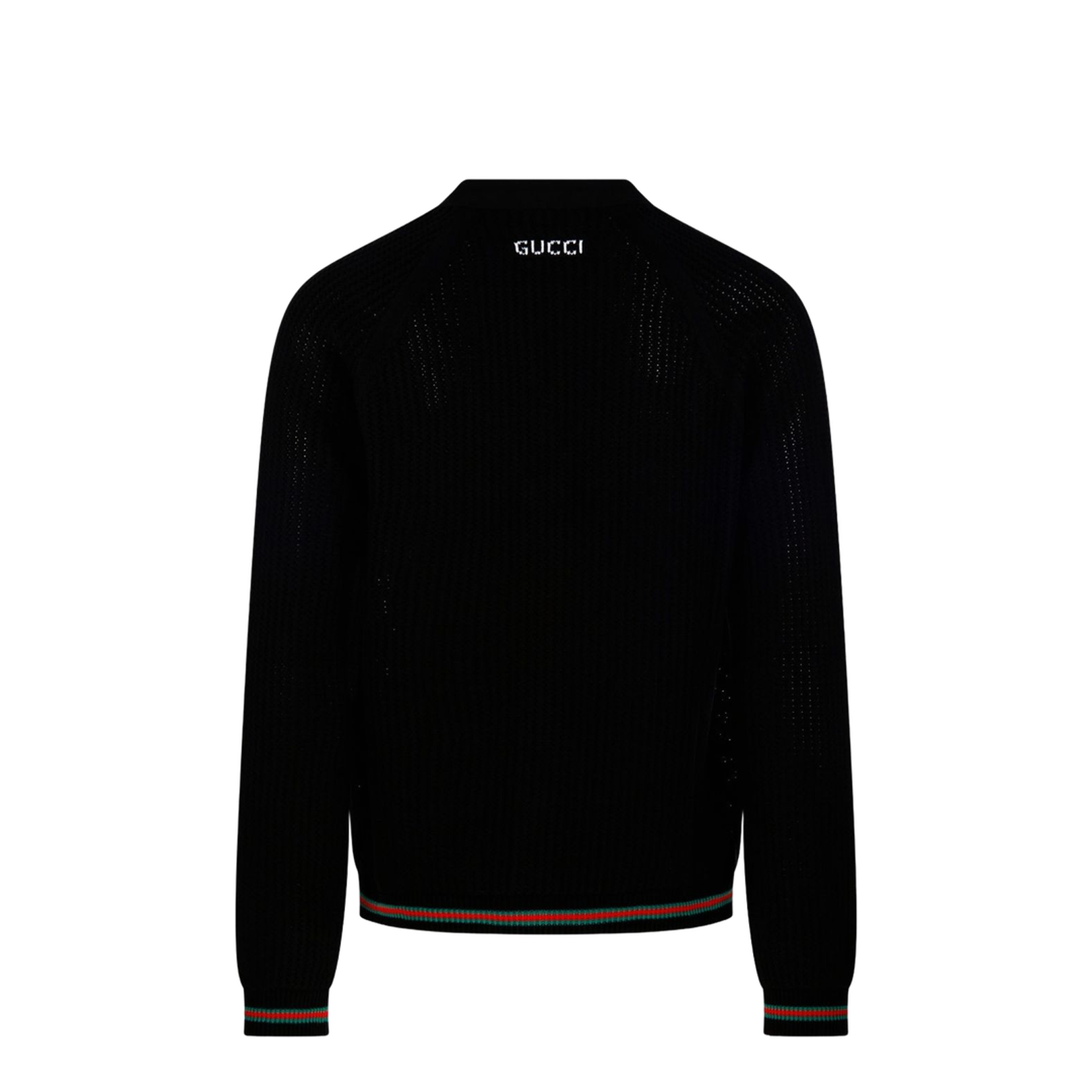 Cotton Knit Cardigan with Web in Black - Image 2