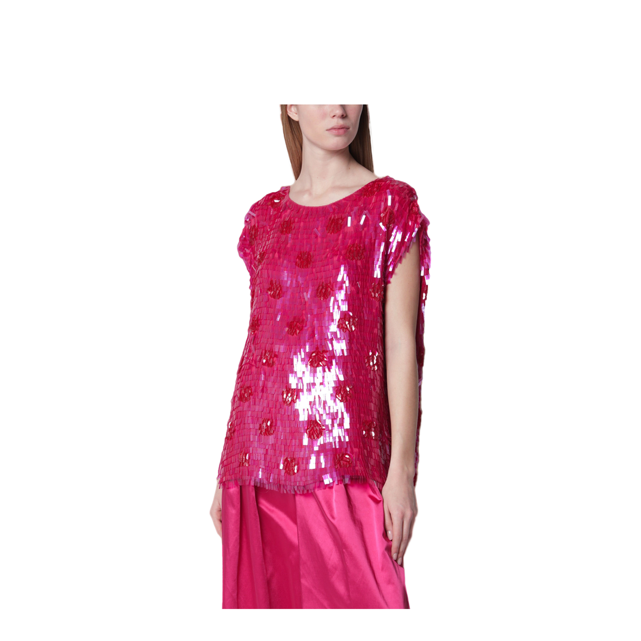 Fuchsia Silk Top With Sequins - Image 1