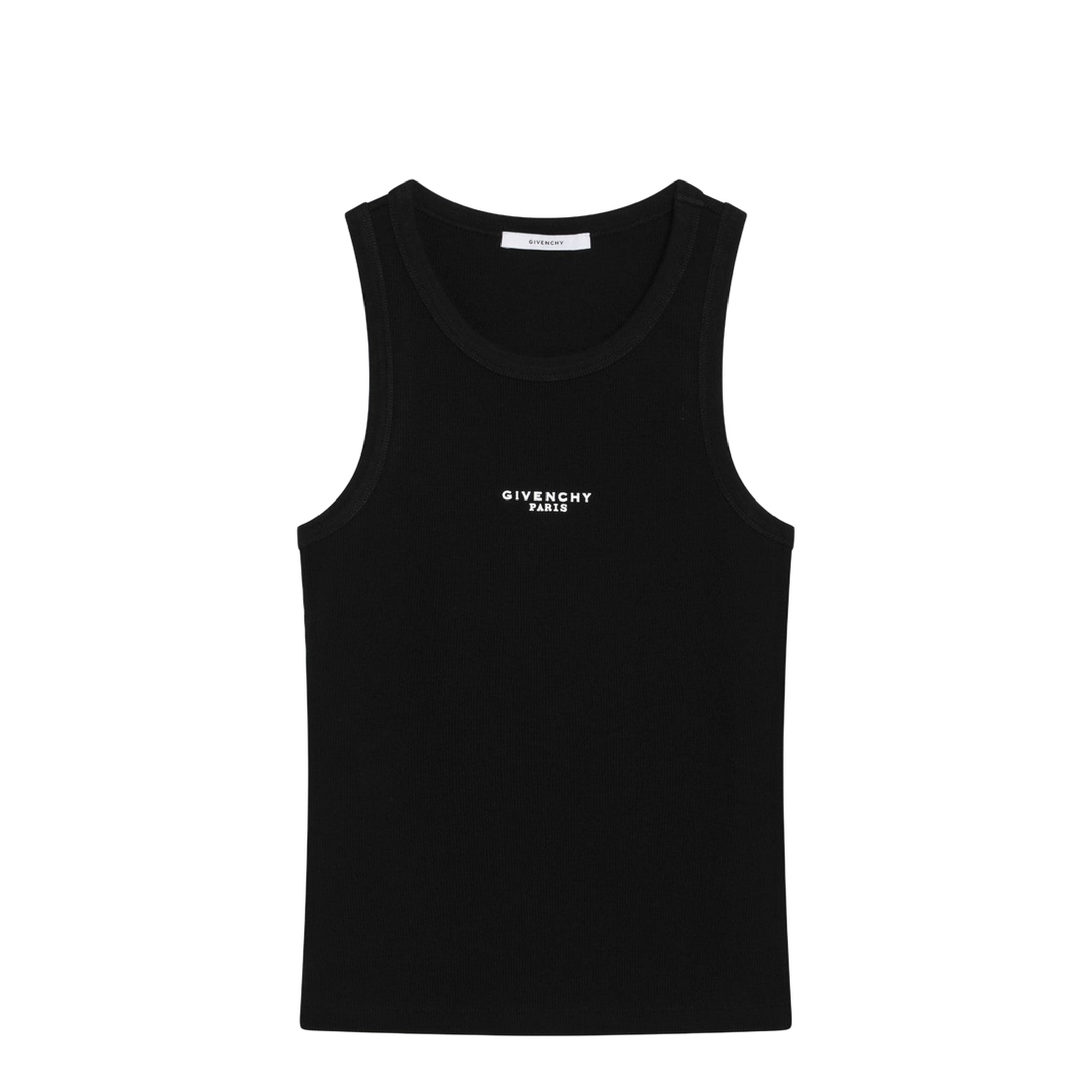 Black Slim-Cut Tank Top with Logo - Image 1