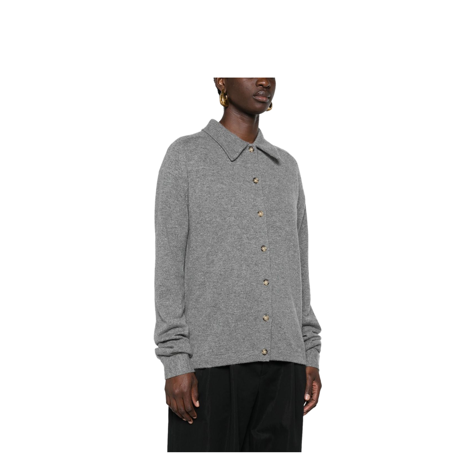Raglan Sleeve Cashmere Shirt - Grey Melange - Image 3
