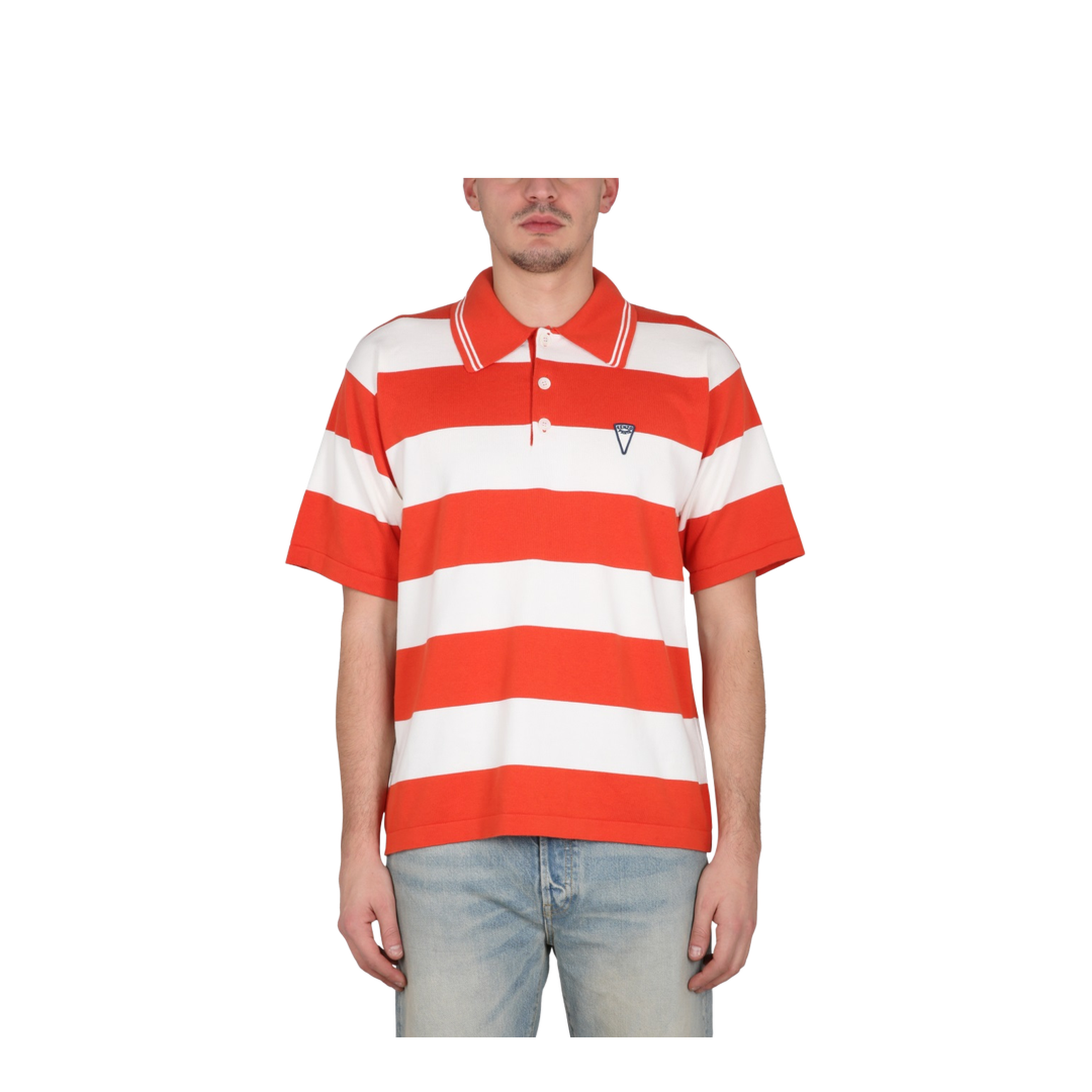 Orange Striped Cotton Polo Shirt - Image 1