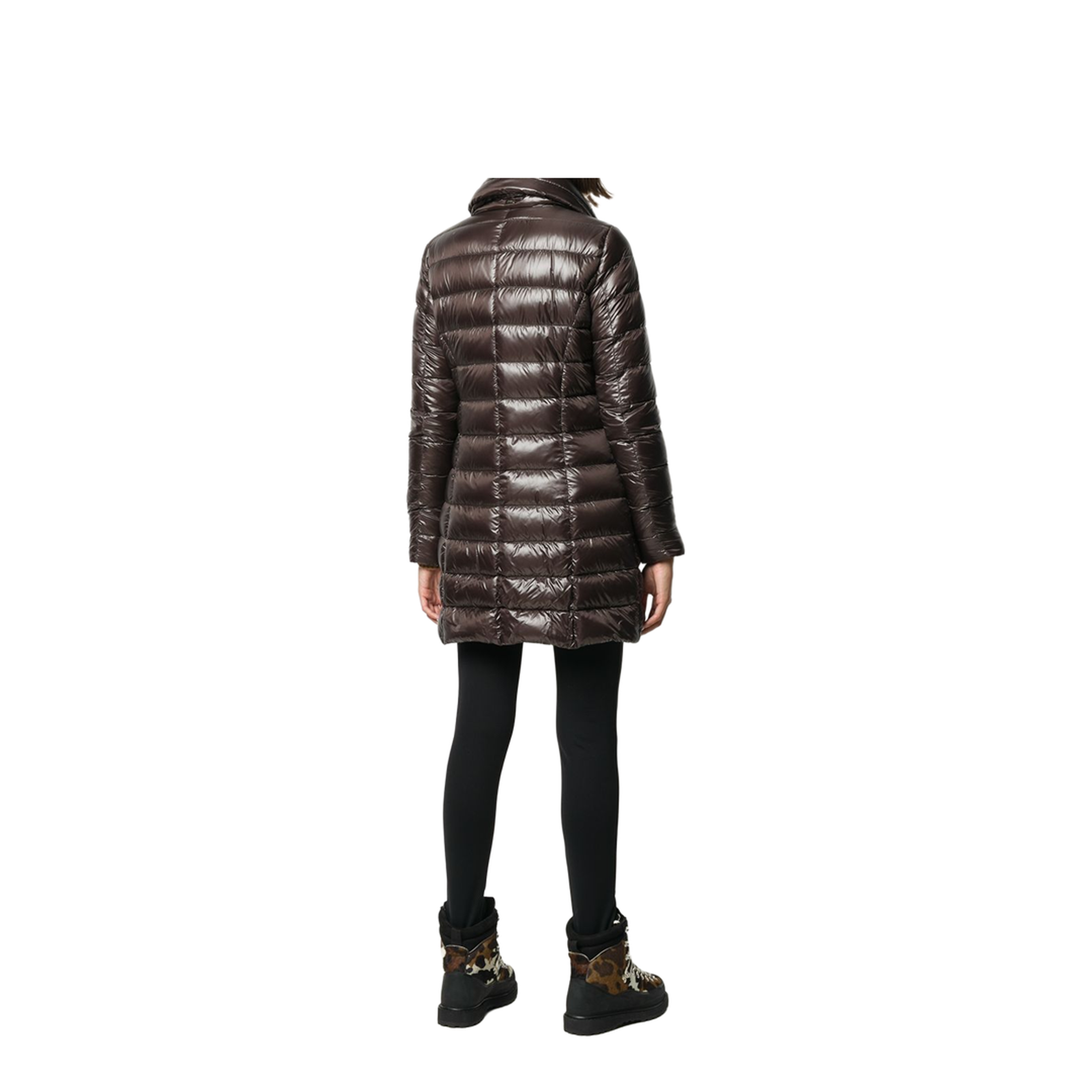 Quilted Goose Down Midi Jacket Brown - Image 3