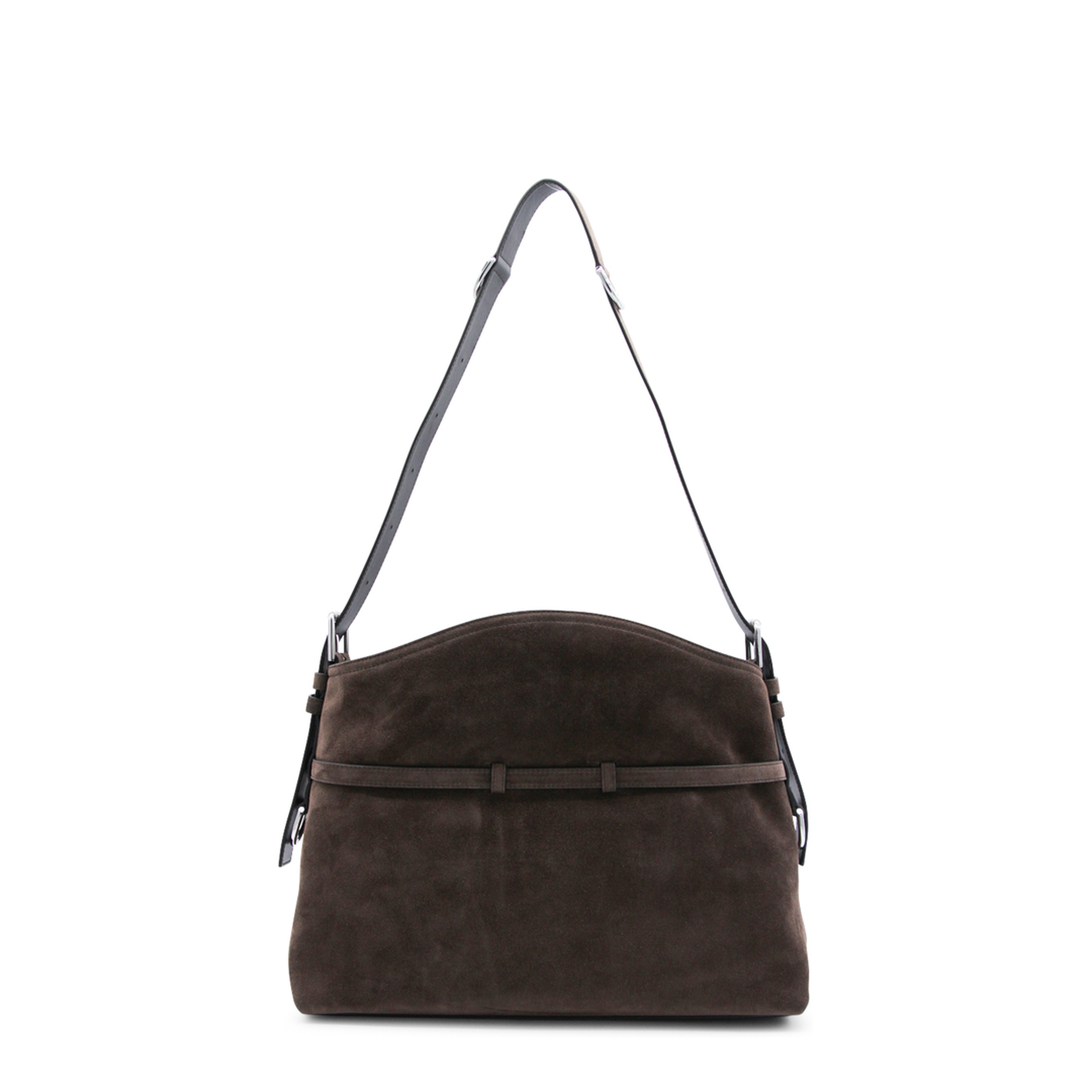 Voyou Medium Suede Shoulder Bag - Ebony Brown - Image 5
