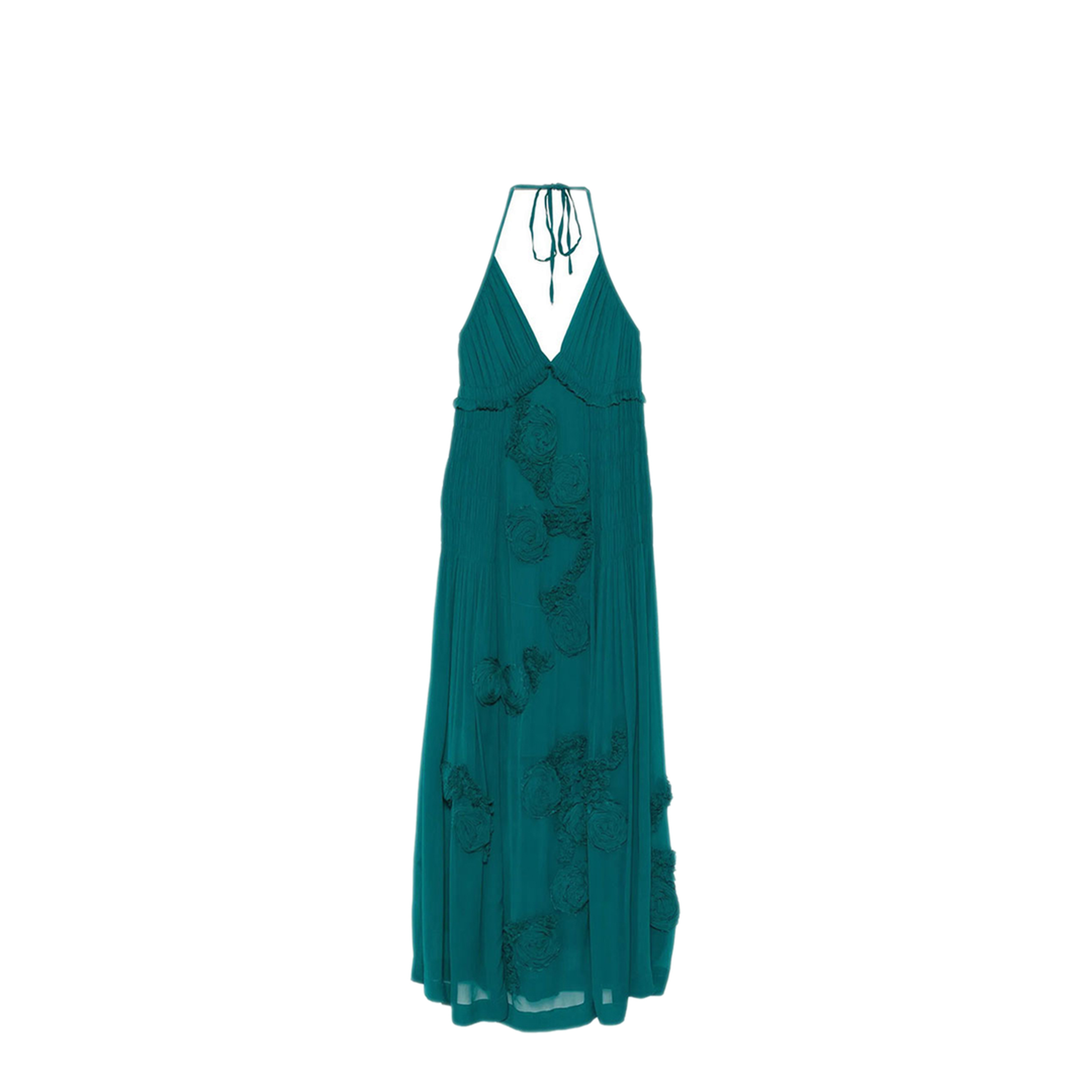 Drina Viscose Long Dress With Floral Appliqués - Image 1