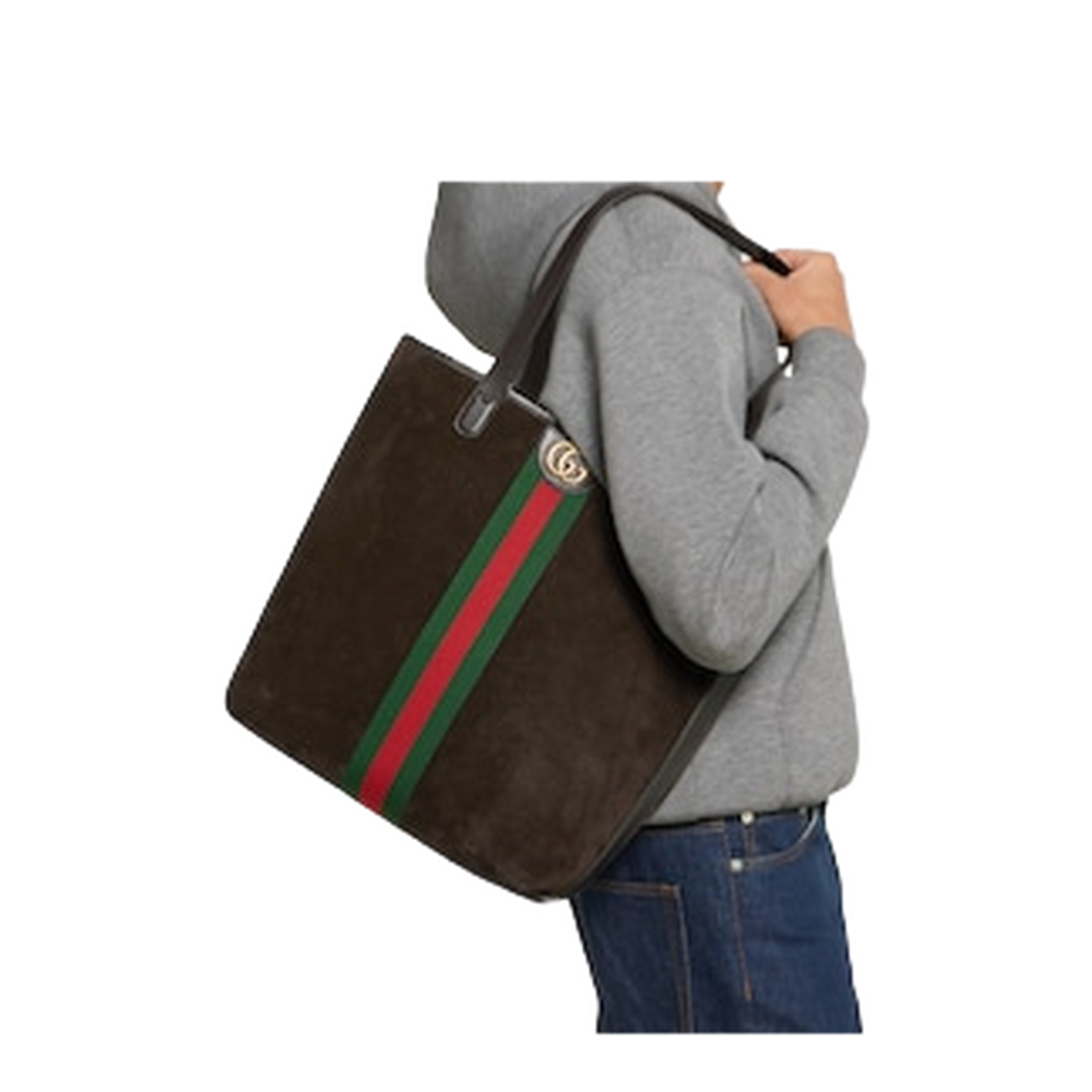 Ophidia Medium Tote Bag in Dark Brown Suede - Image 5