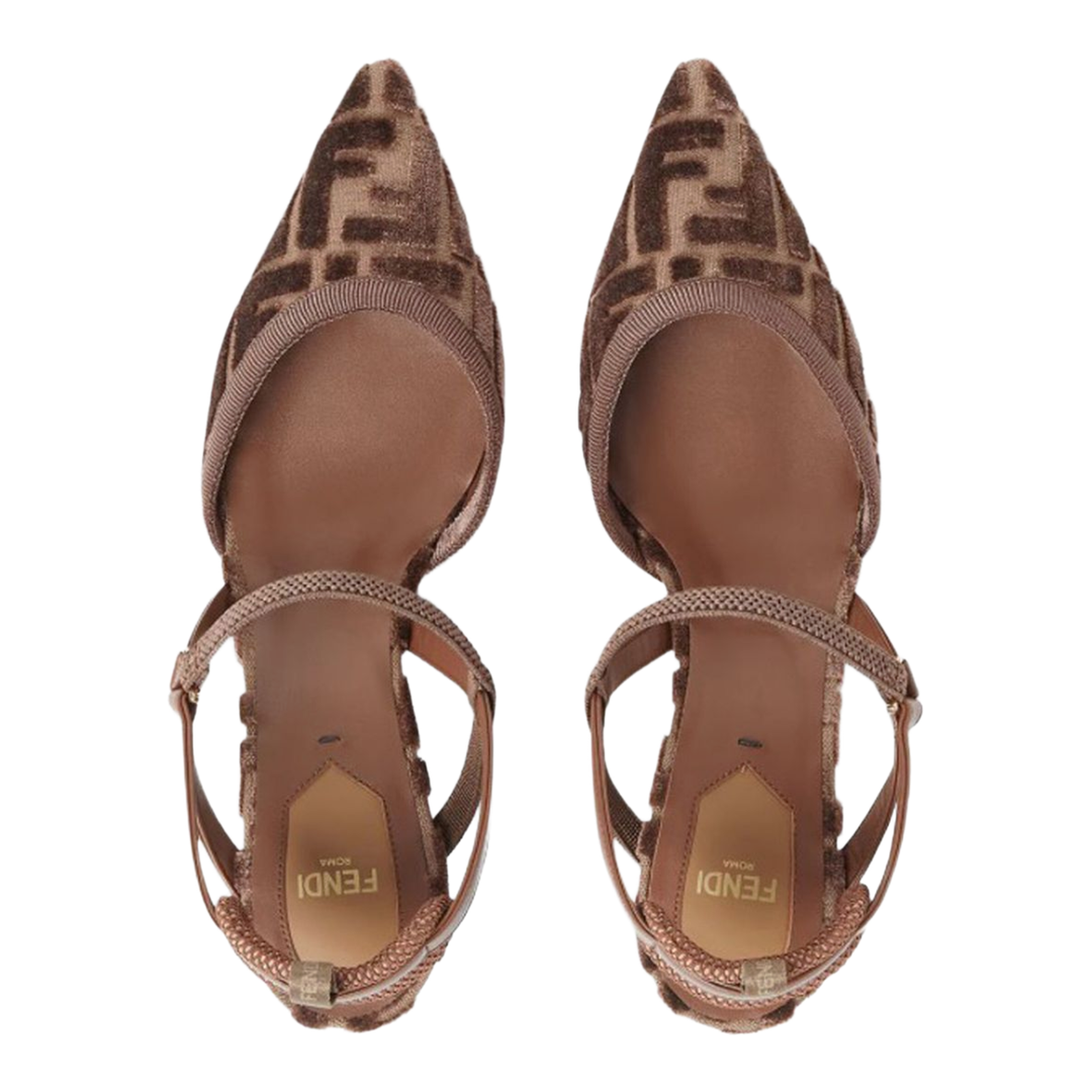 Brown FF Motif Jacquard Velvet Slingback Strap Pointed Toe - Image 4