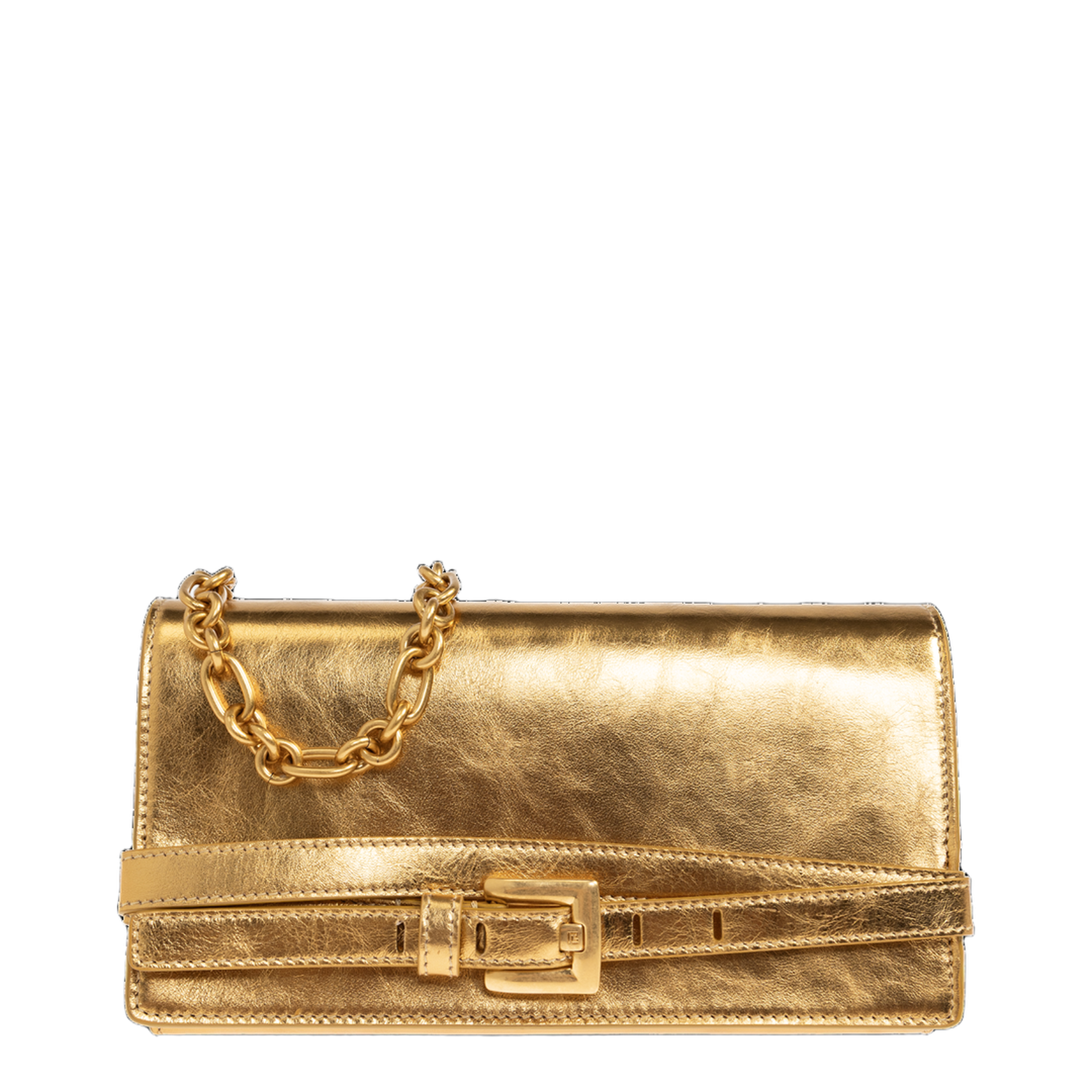 Shuffle Lamé Leather Wallet on Chain - Gold - Image 1