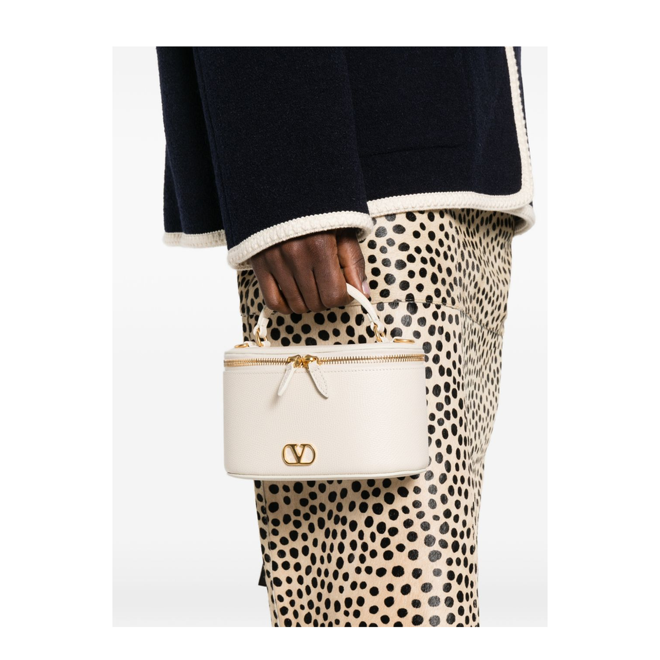 VLogo Signature Mini Grainy Calfskin Vanity Bag - Light Ivory - Image 3