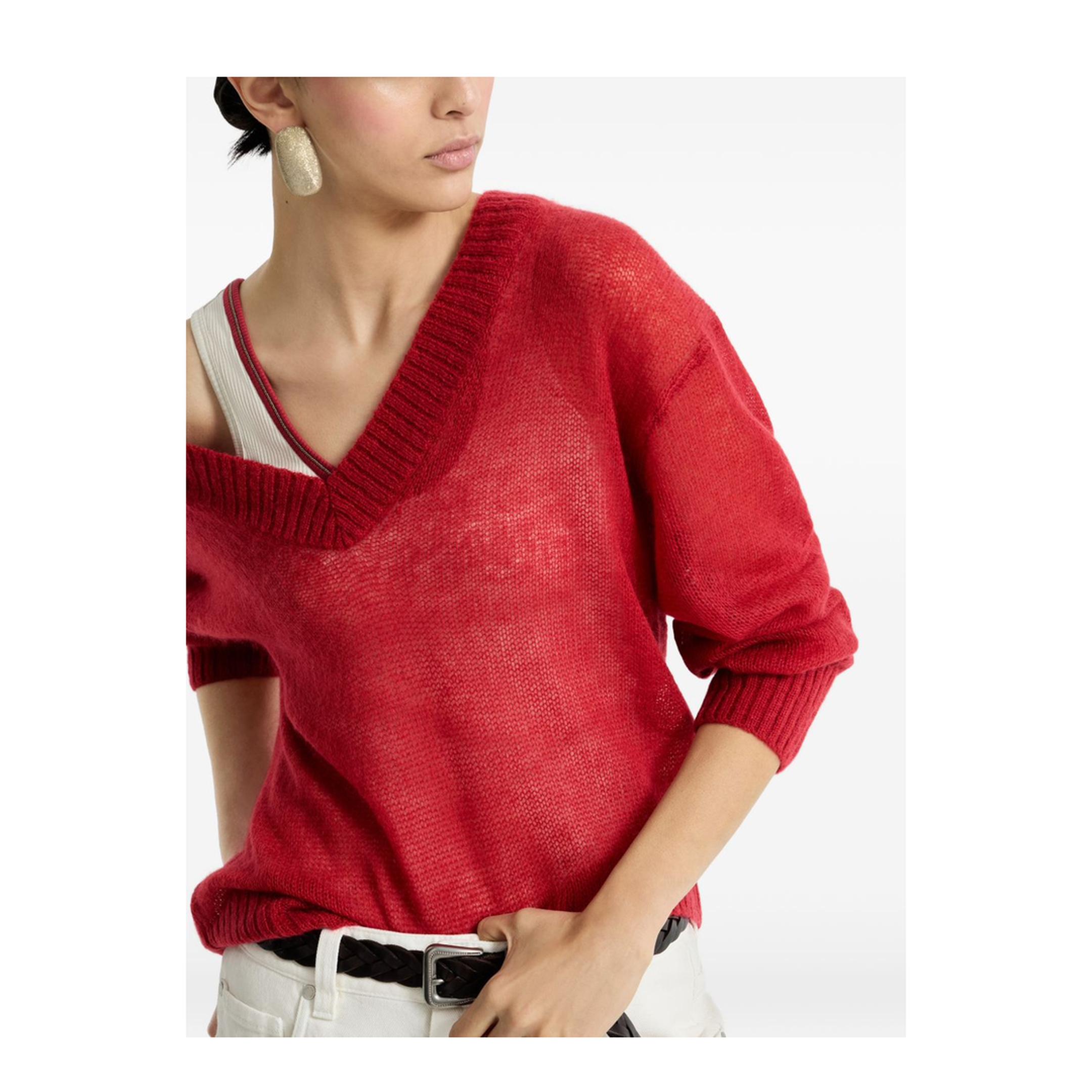 V-neck Knitted Sweater Red - Image 5
