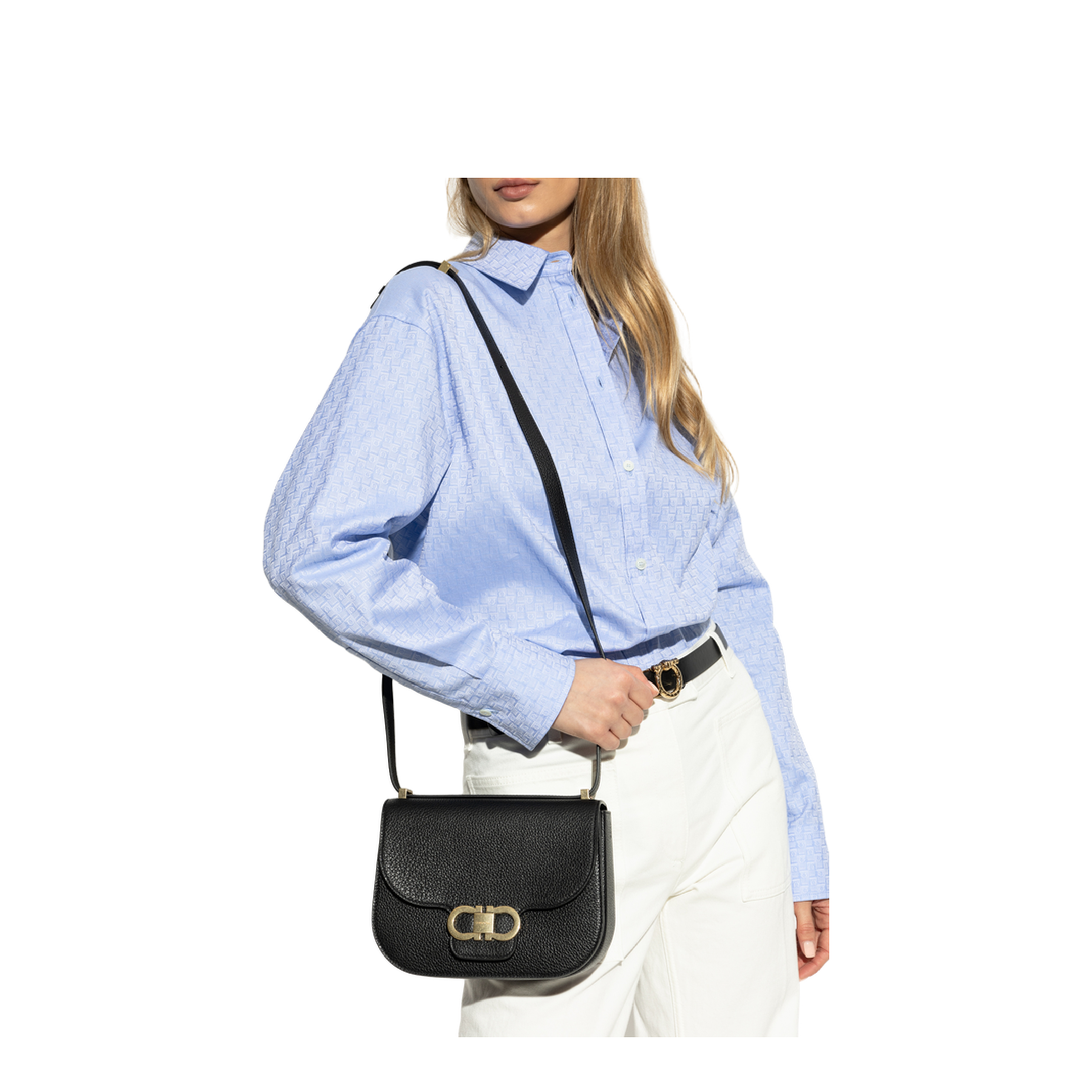 Double Gancini Shoulder Bag in Black - Image 2