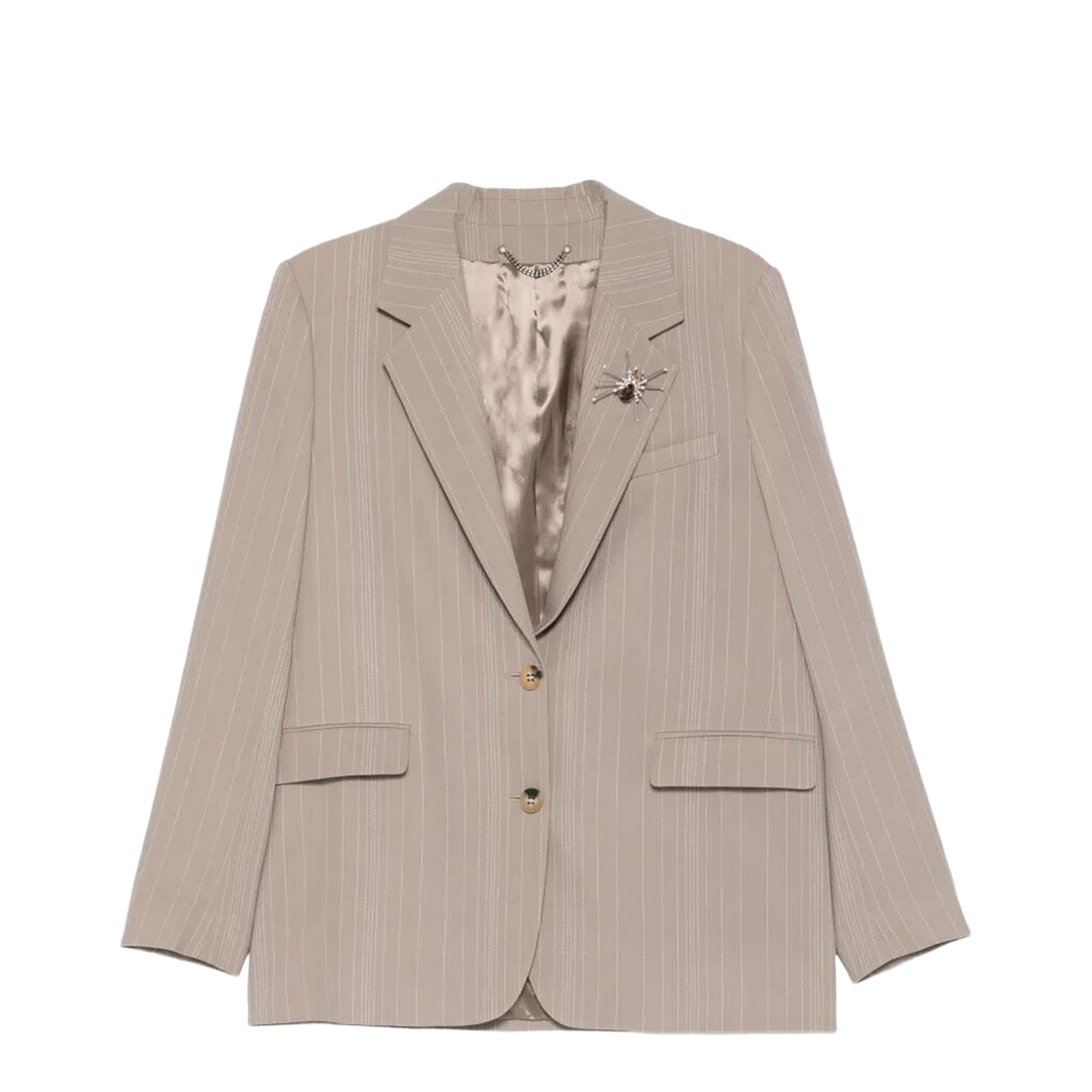 Pinstripe Oversized Wool Blend Blazer With Broche - Image 1
